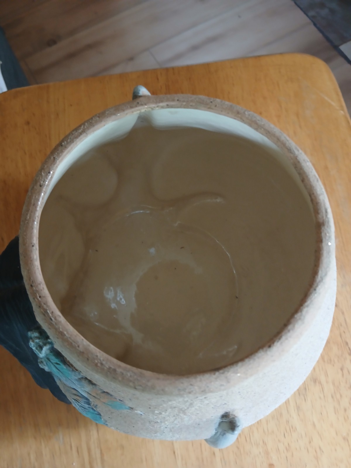 Native American Ceramic Round Planter Cachepot w/ Face & Antler Design