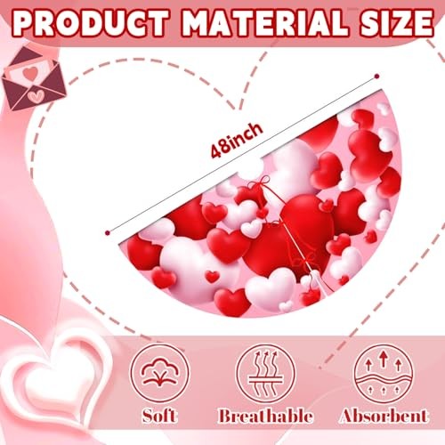 Valentine’s Day Tree Skirt 48 Inch ，Heart Suede Tree Skirt for 48inch Pink