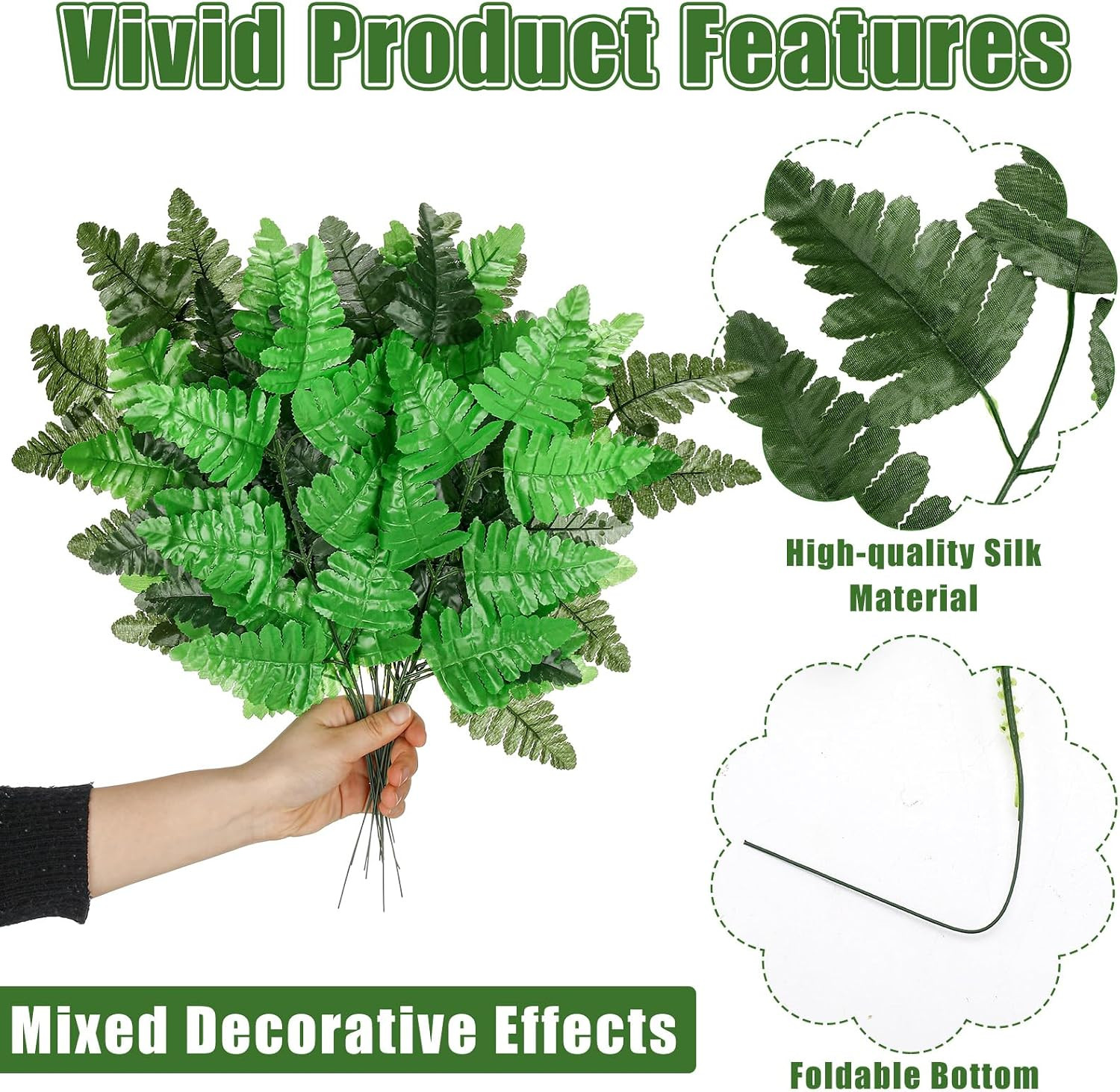48 Pcs Spring Artificial Silk Leather Leaf Fern Stems 4 Styles Wedding Greenery