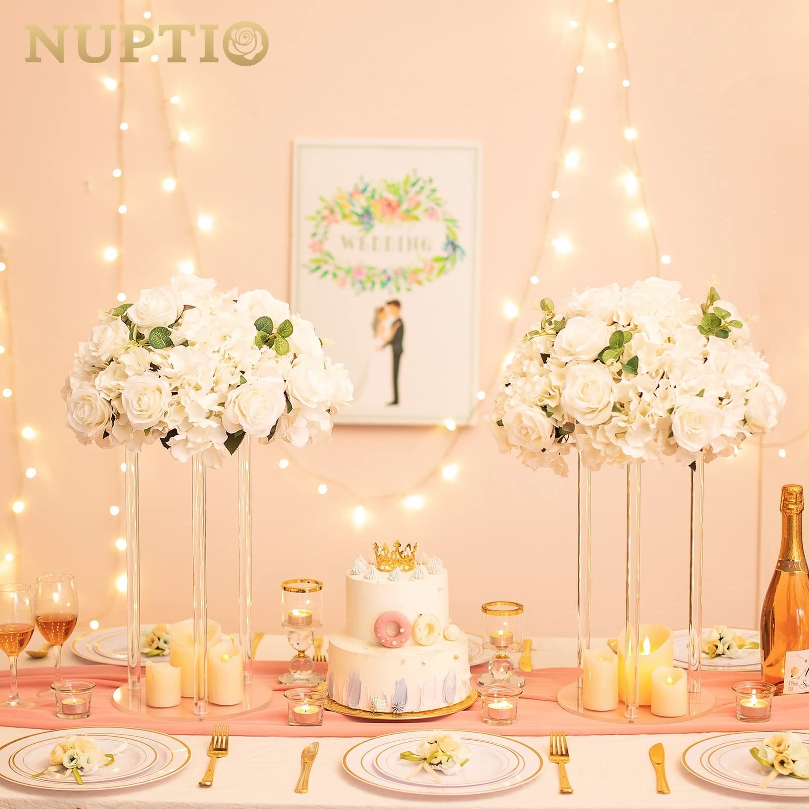 NUPTIO Flower Ball Arrangement Bouquet – 2 Pcs 15.7 inch Diameter White Fake …