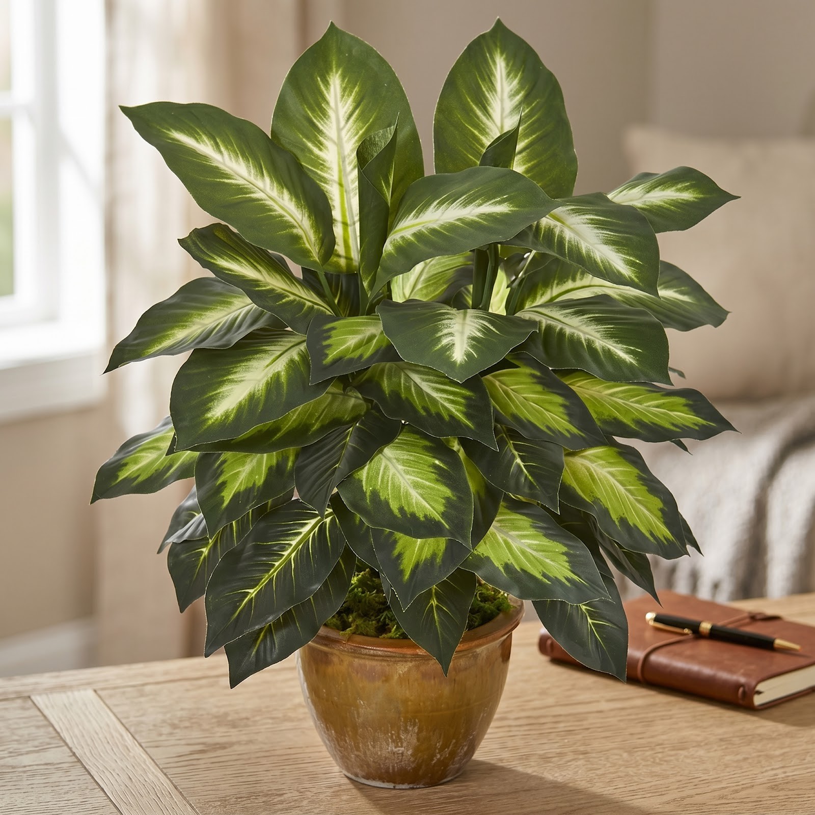 18″ Dieffenbachia Artificial Plant in Ceramic Planter