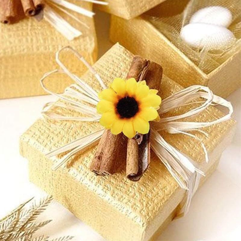 Mini Yellow Artificial Flower Heads 100 PCS Fake Sunflower Fabric Craft Decor