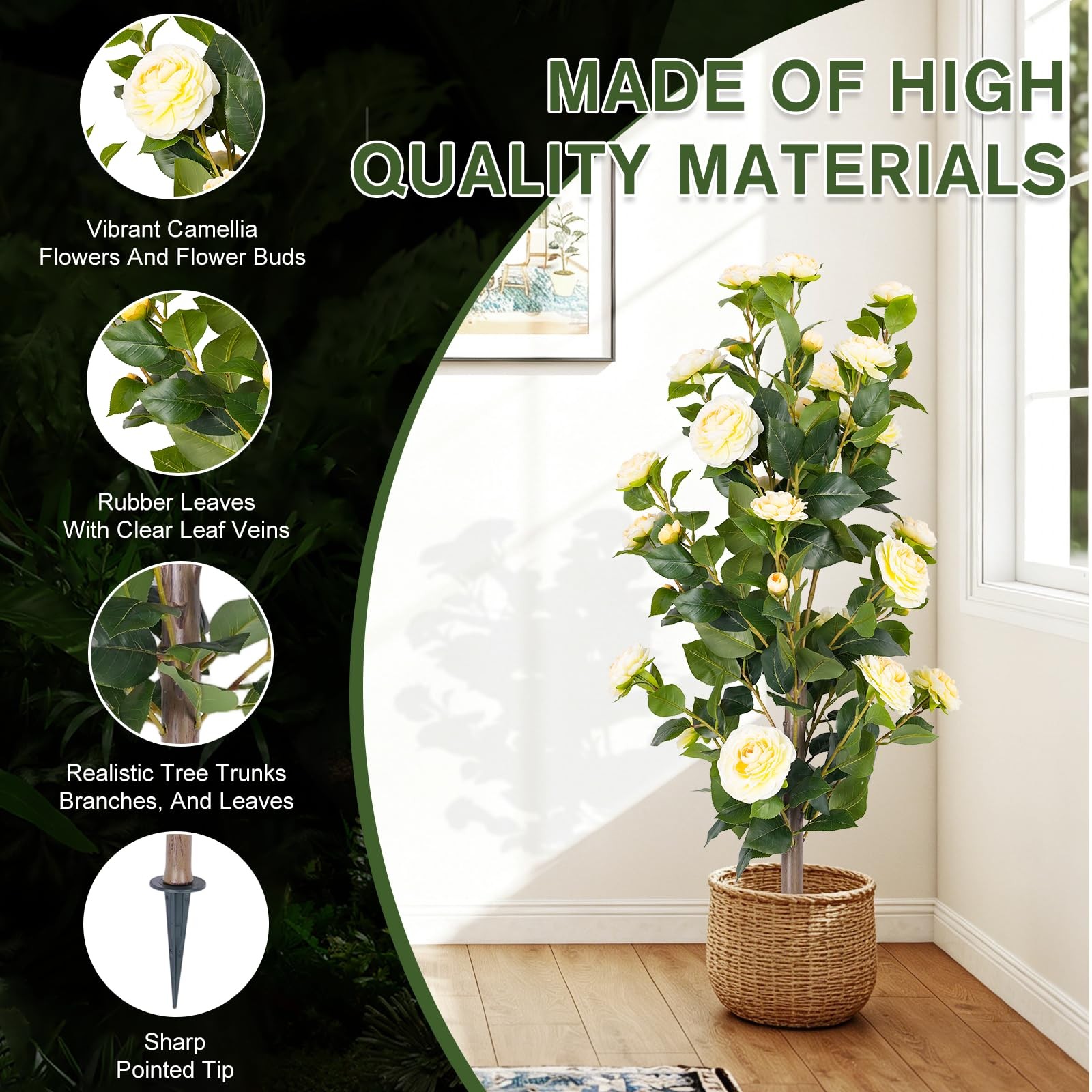 2-Pack 3FT UV Resistant Artificial Camellia Flowers, Faux Camellia Blooms wit…