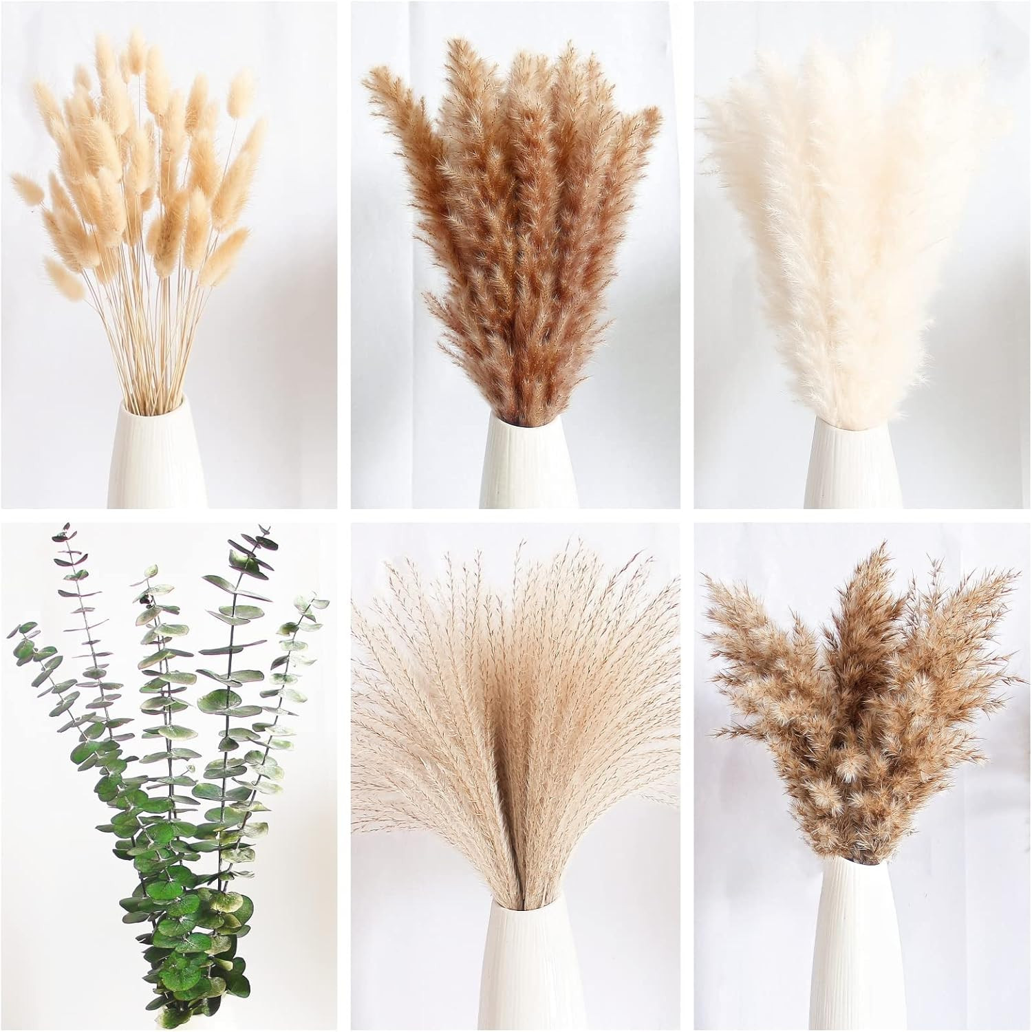 110 PCS of Boho Pampas Grass Decor, Naturally Dried Pompas, Bunny Tails Dried Fl