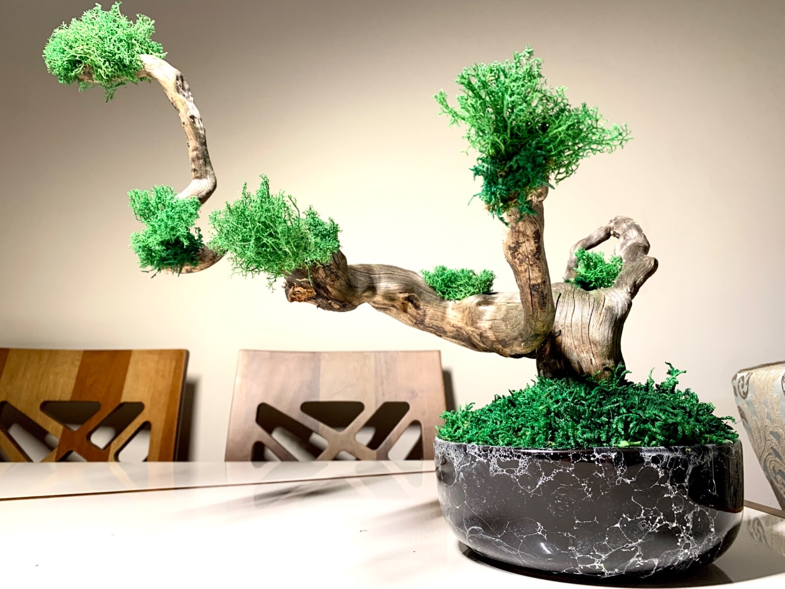 Ceramic Vase Tree Moss Art,Real Tree Branch, Handmade Home Decor, Nature Decor