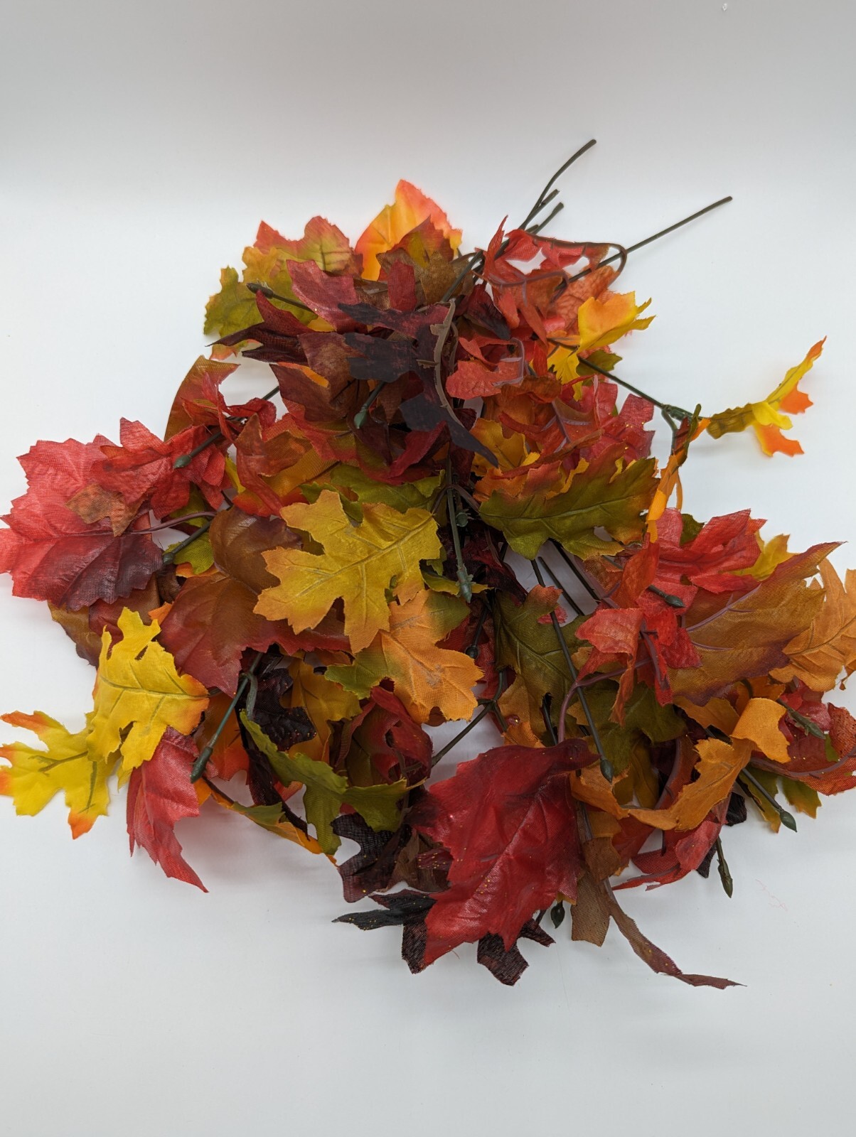 Thanksgiving Display Pcs Maple & Oak Leaves Bunches Stems Plastic Covered Wire