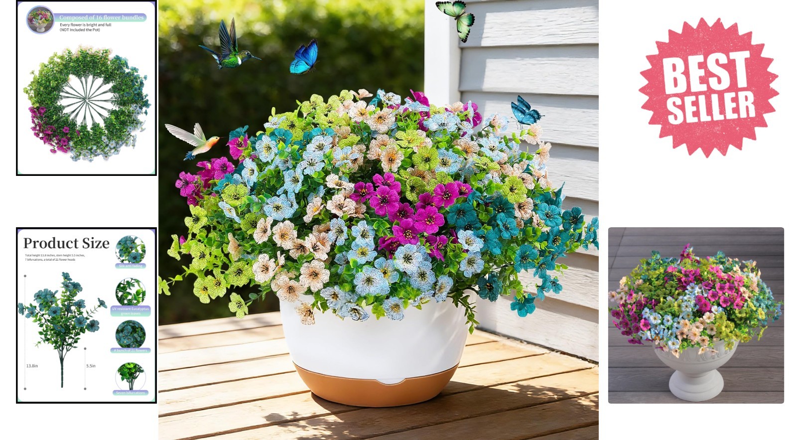 16 Bundles of UV-Resistant Faux Eucalyptus & Daisy Flowers for Outdoor Elegance