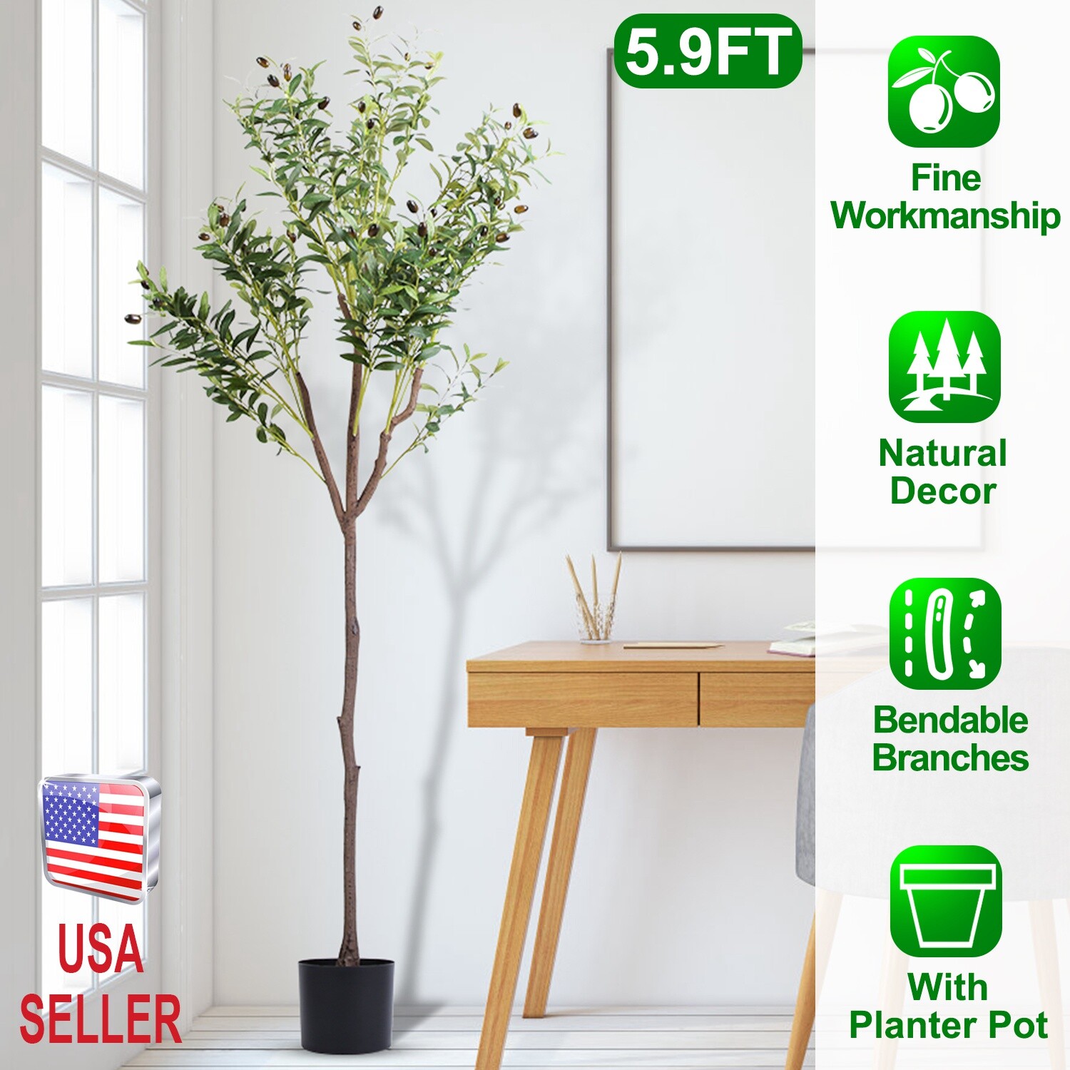 Artificial Olive Tree 5.9FT w/ Olive Leaves & Fruits & Faux Potted Plant Modern