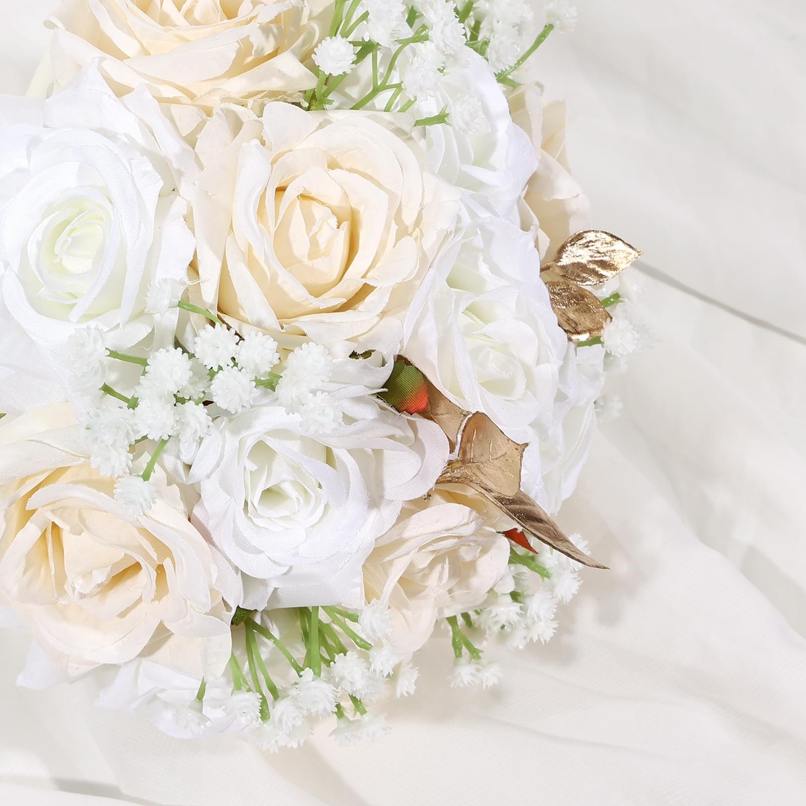 Wedding Bouquets for Bride – Realistic Silk Flowers Artificial Roses, 9 Inch …