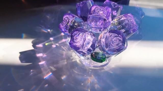 Handcraft Crystal Purple Rose Flower Figurine with Crystal Base, Glass Rose Flow