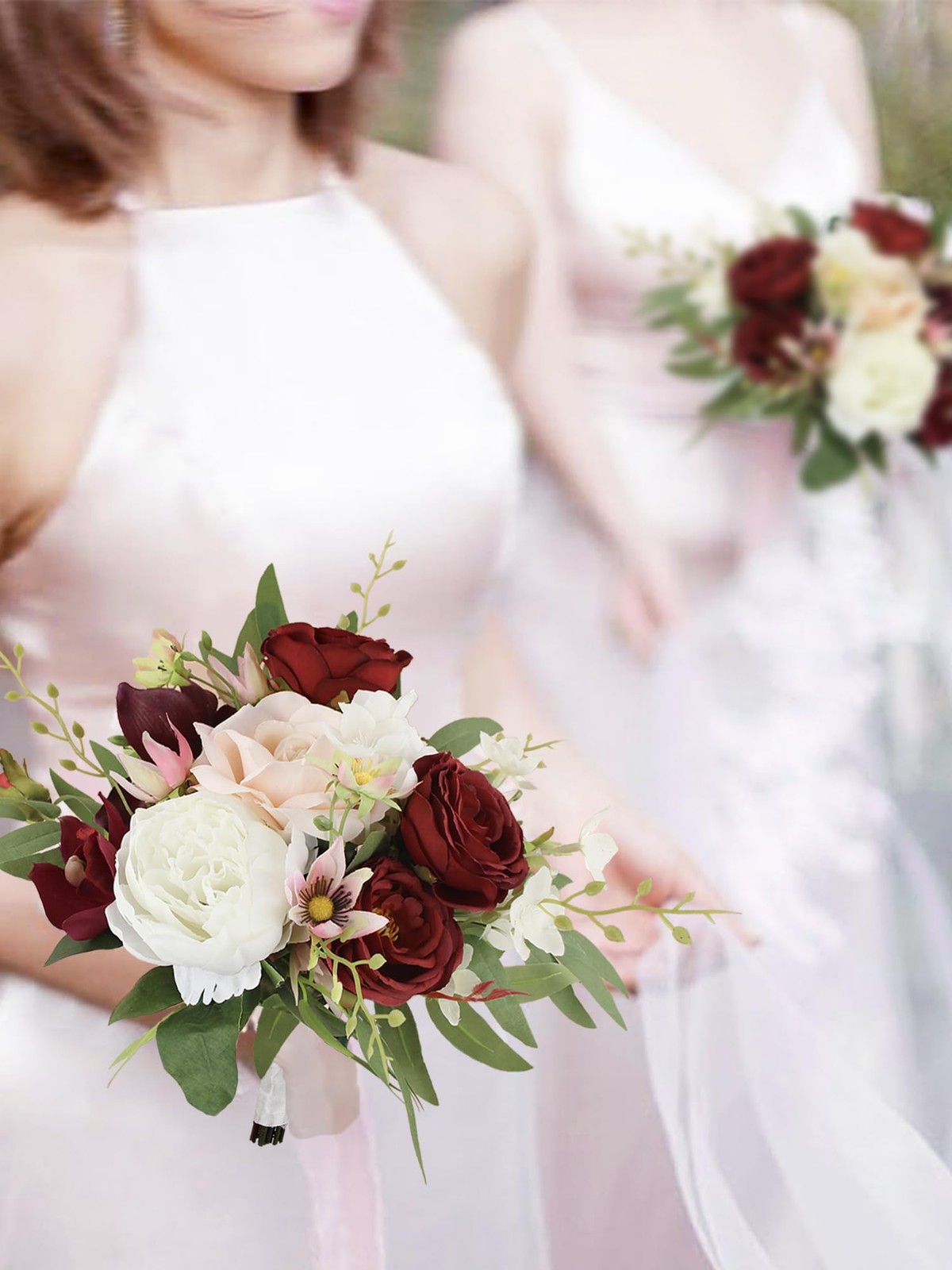 1Pc Fall Wedding Bouquets for Bridesmaids Burgundy Artificial Bridesmaid Bouq…