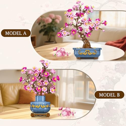 Flowers Cherry-Blossom Bonsai Building Set – 2 in 1 Artificial Bonsai Tree
