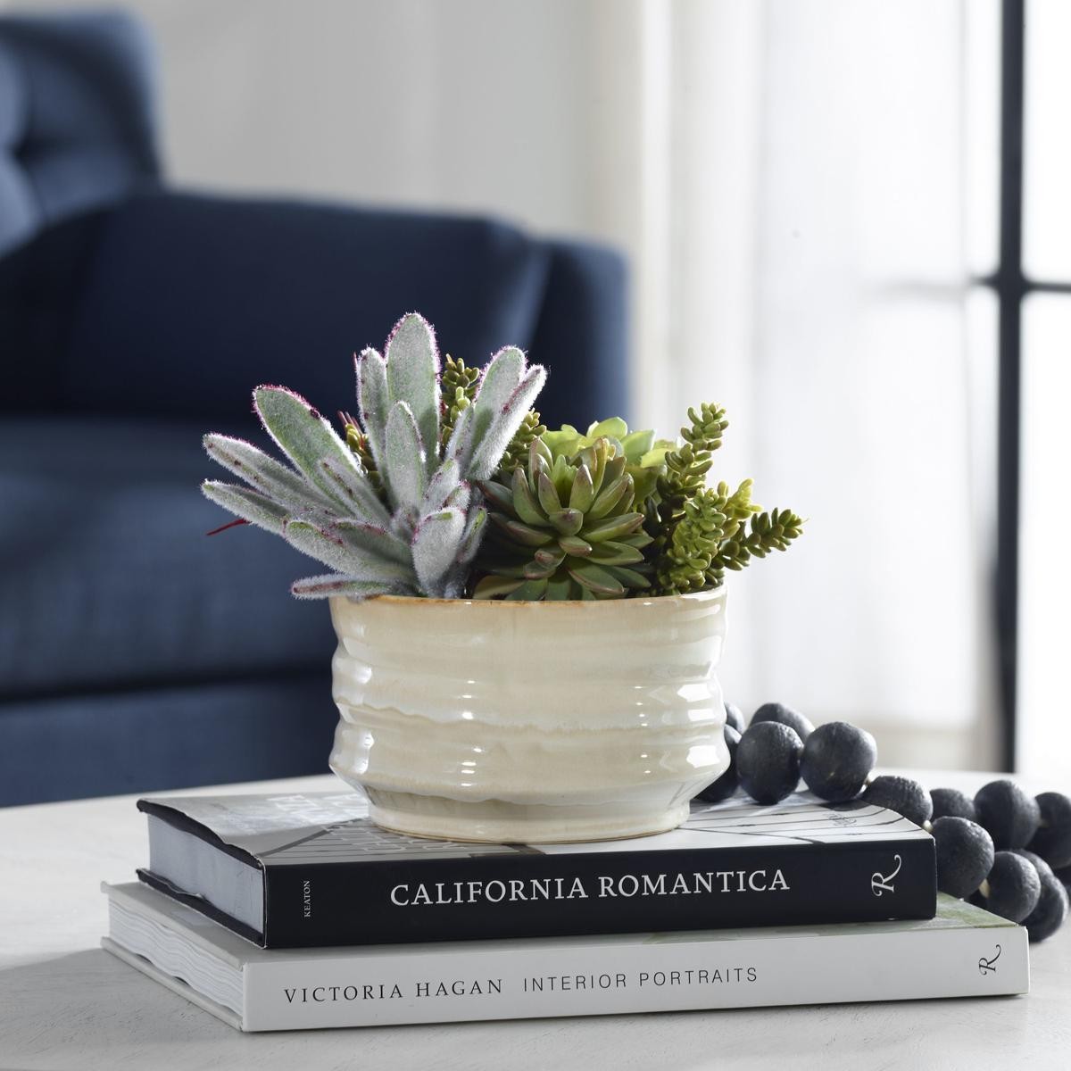 Uttermost 60209 Mesa Succulent Green with Textured Tan Glaze Succulent Accent