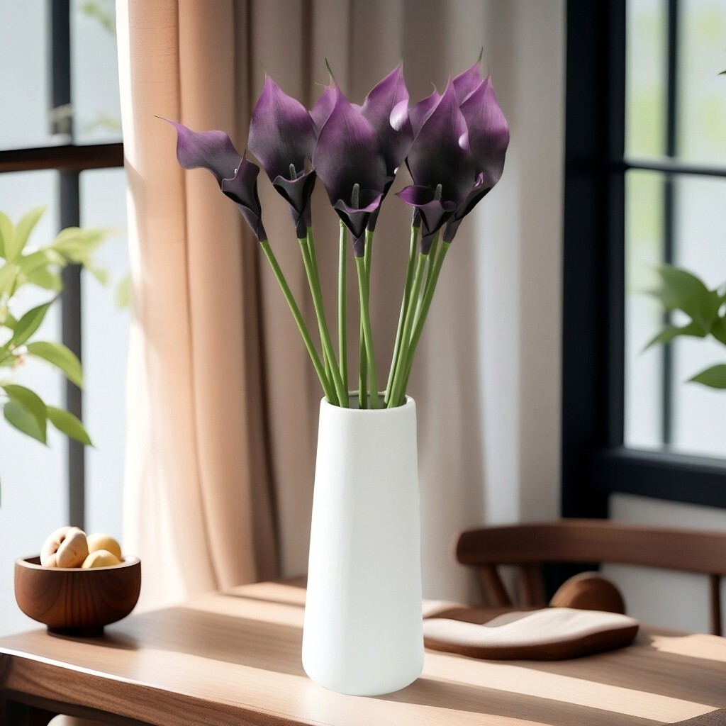 10pcs Calla Lily Artificial Bouquet with long -stems realistic white purple mix