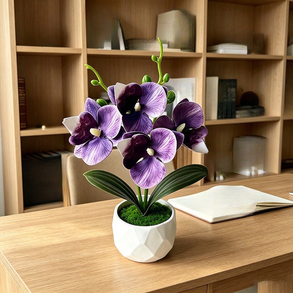 Artificial Butterfly Orchid Potted Plant with Diamond Base for Styling Use