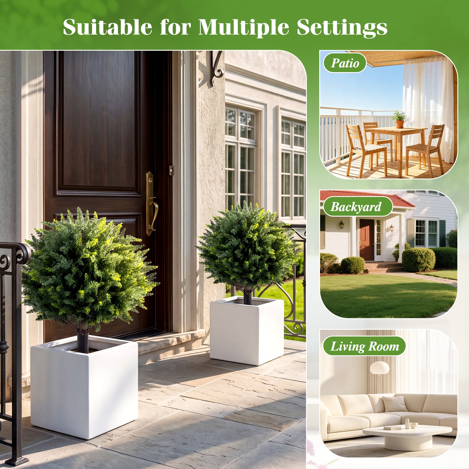 2PCS 27.5” Artificial Cypress Topiary Trees w/Ground Spikes for Indoor & Outdoor