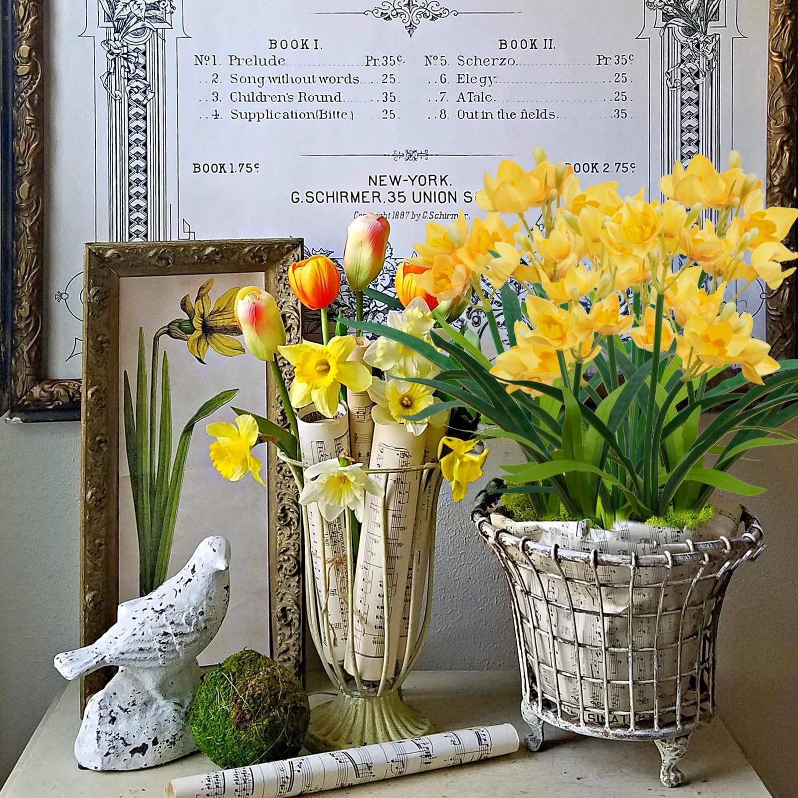 6PCS Artificial Spring Flowers Yellow Fake Daffodil Flowers Narcissus Flowers…
