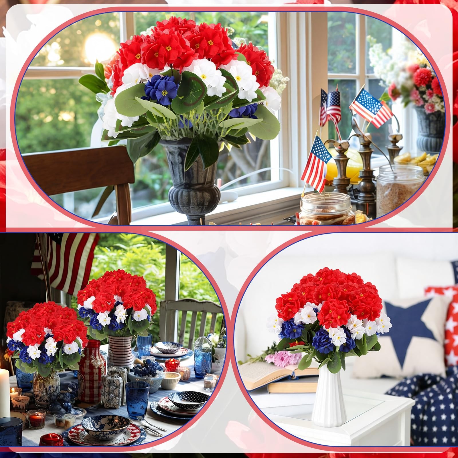 4 Pcs Red White and Blue Artificial Flowers Patriotic Silk Flower 4th of July…