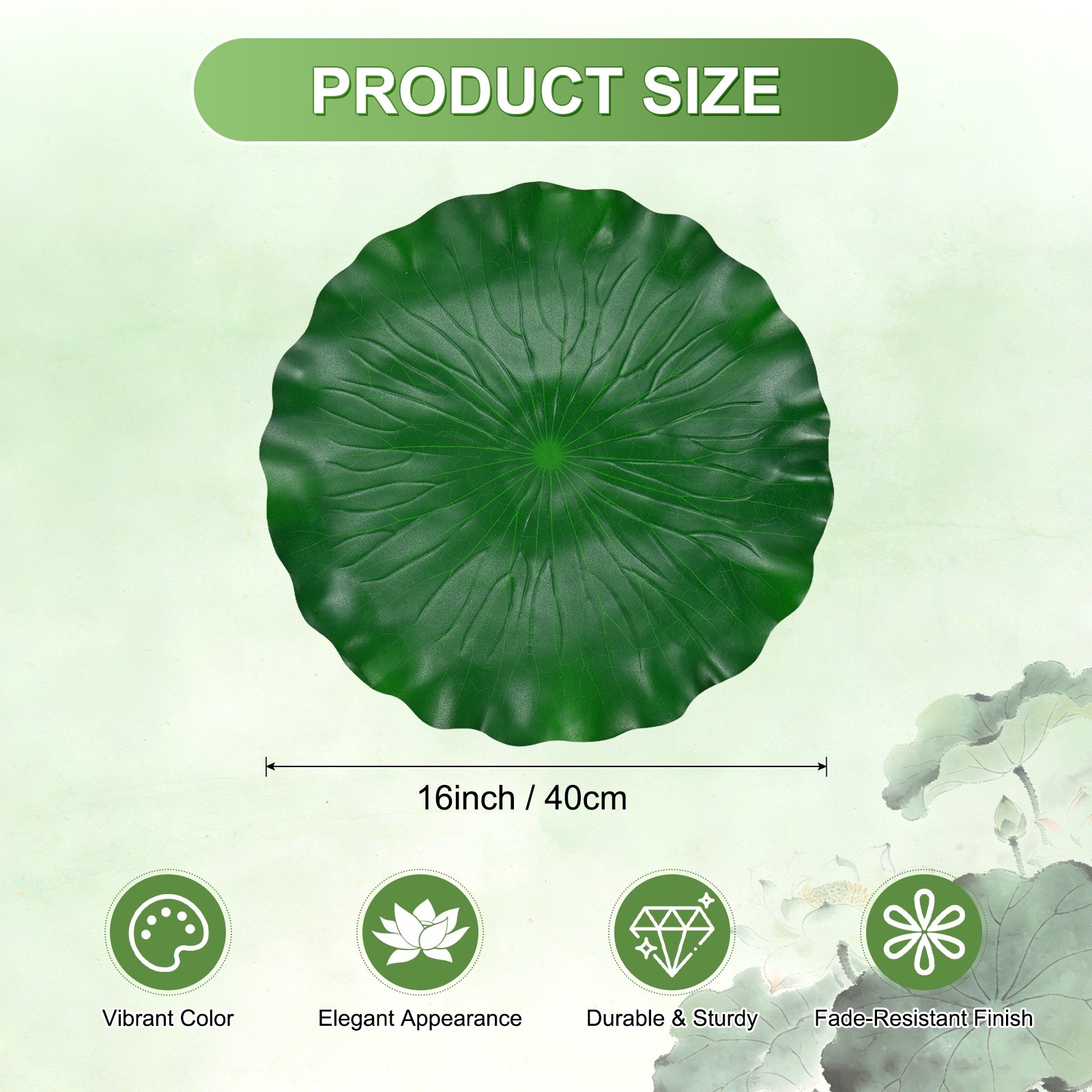 1-Pack Artificial Floating Foam Water Lily Pad Leaves, 16inch/40cm [Green]