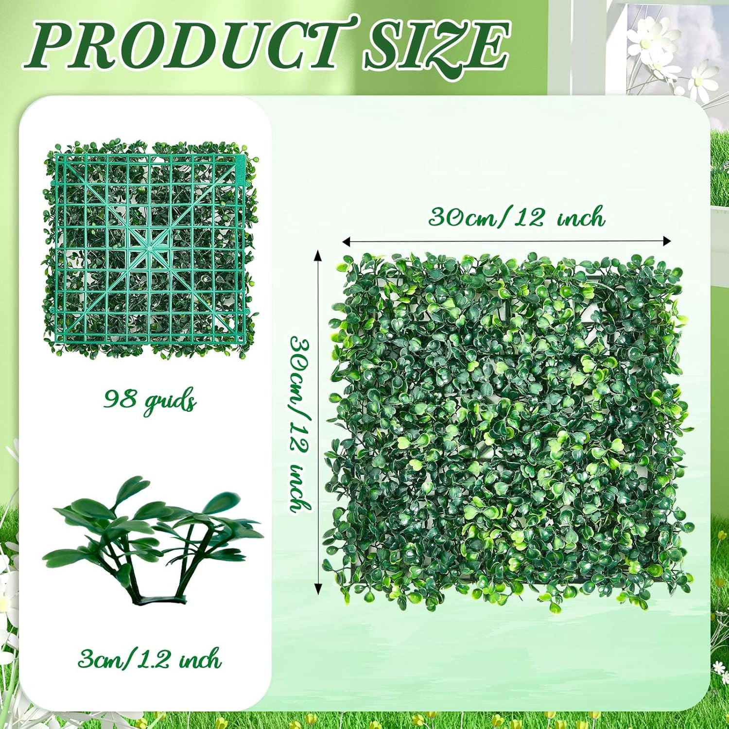 24 Pcs Faux Grass Wall Panels for Outdoor Privacy & Garden Decor