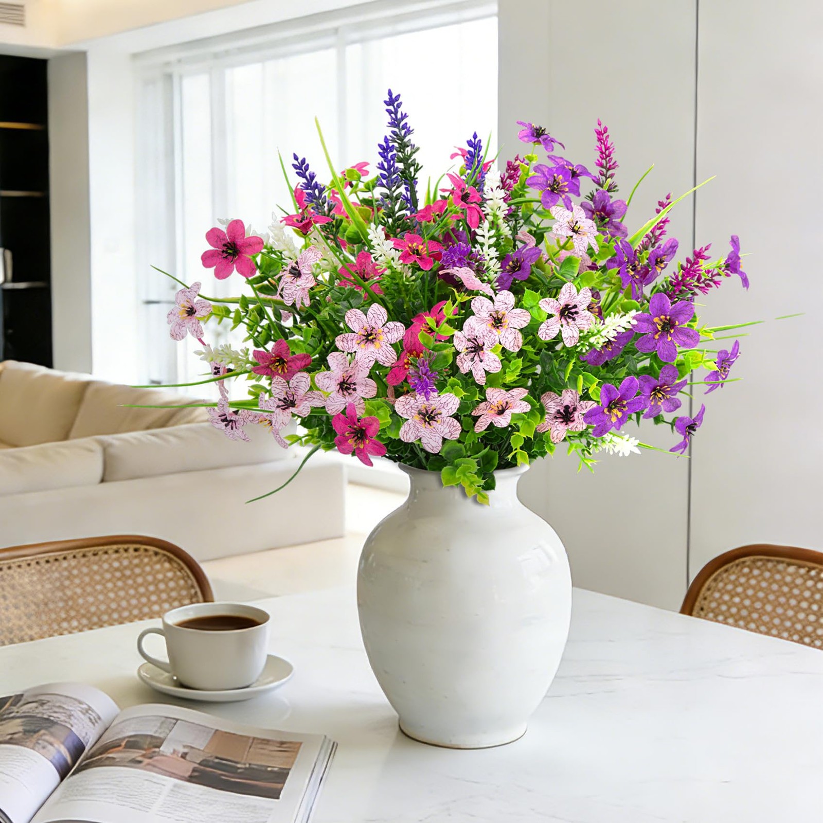 24 Bundles Artificial Flowers for Outdoors, UV Resistant Colorful Fake Lavender