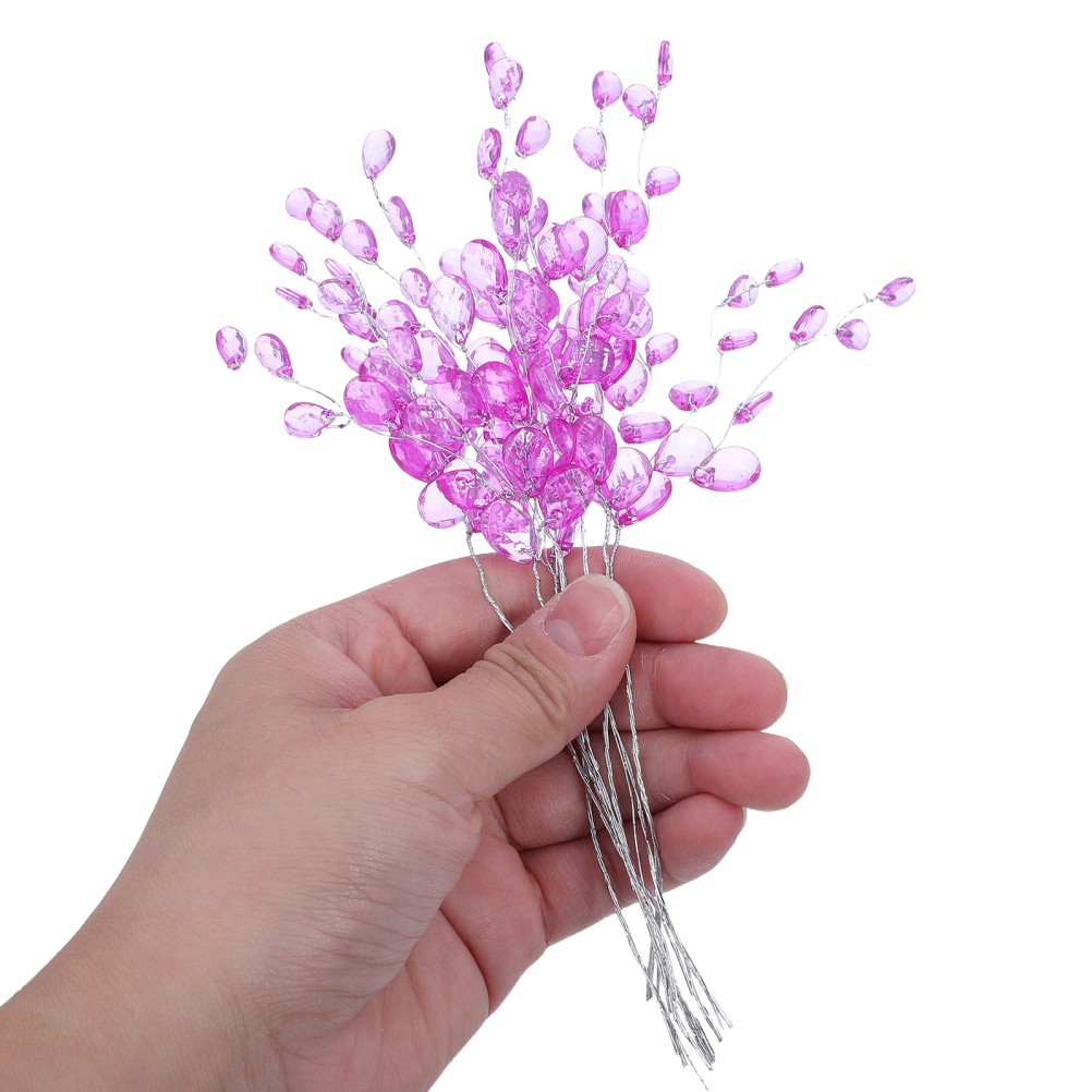 30PCS Artificial Flower Picks with Acrylic Bead Drops – Purple Simulated Clear