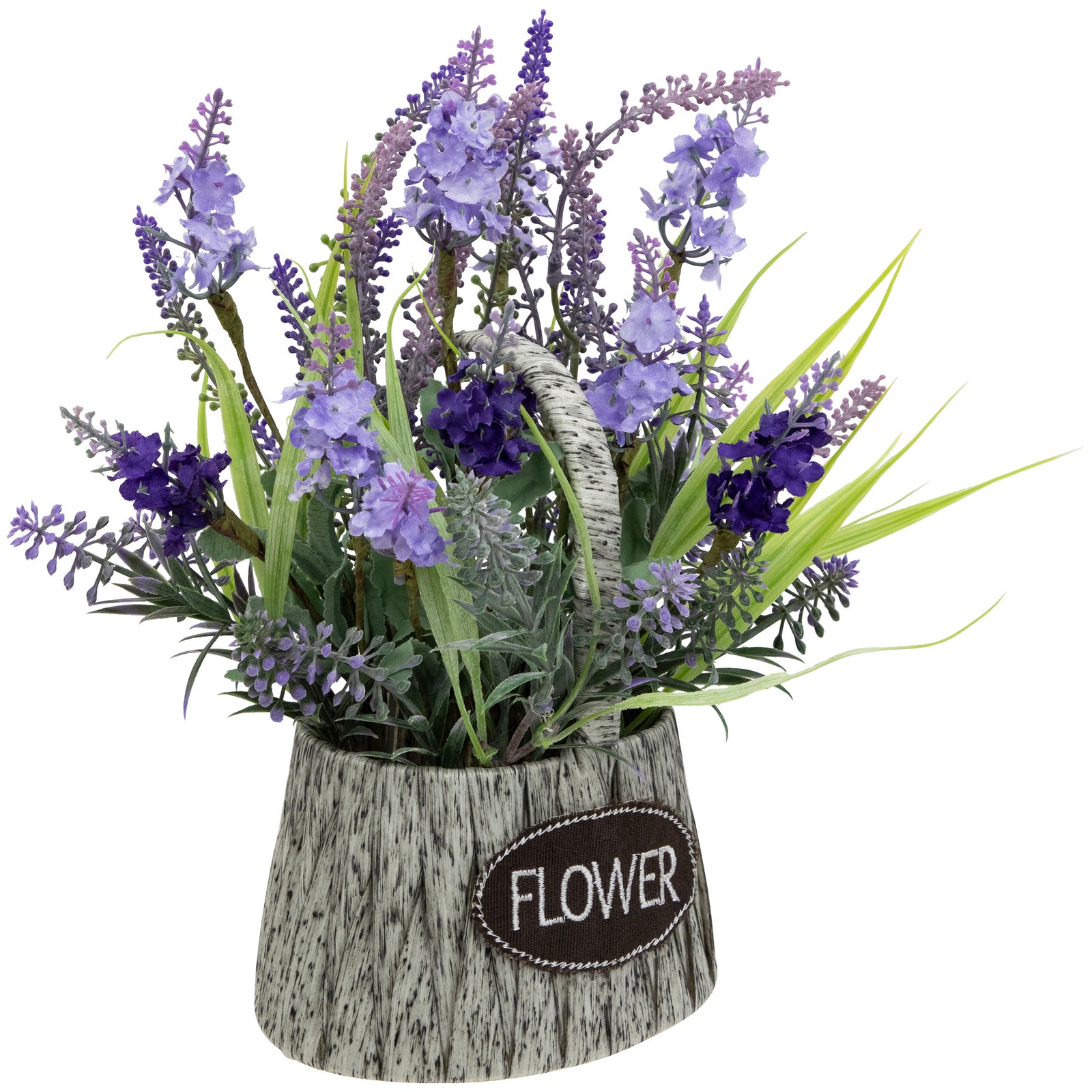 Northlight Lavender Bouquet in “Flower” Spring Basket with Handle – 12″