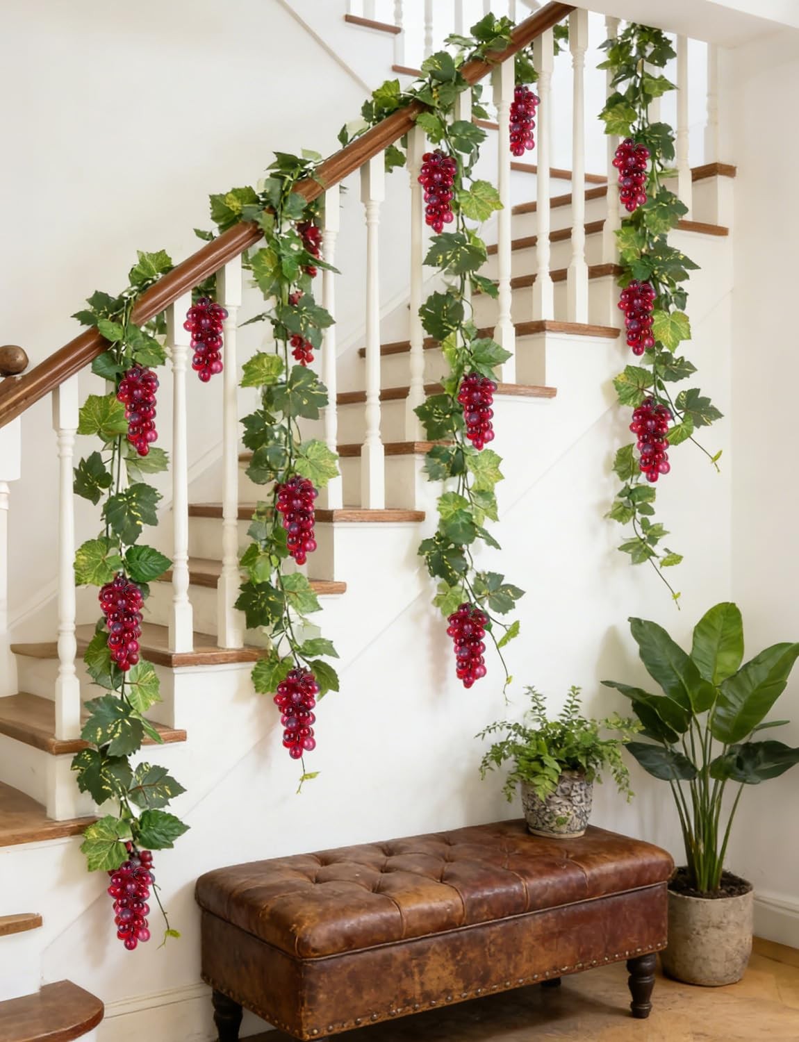 6.6FT Artificial Grape Vine Leaf Garland Plant with 7 Strings Grapes, Fake Ar…