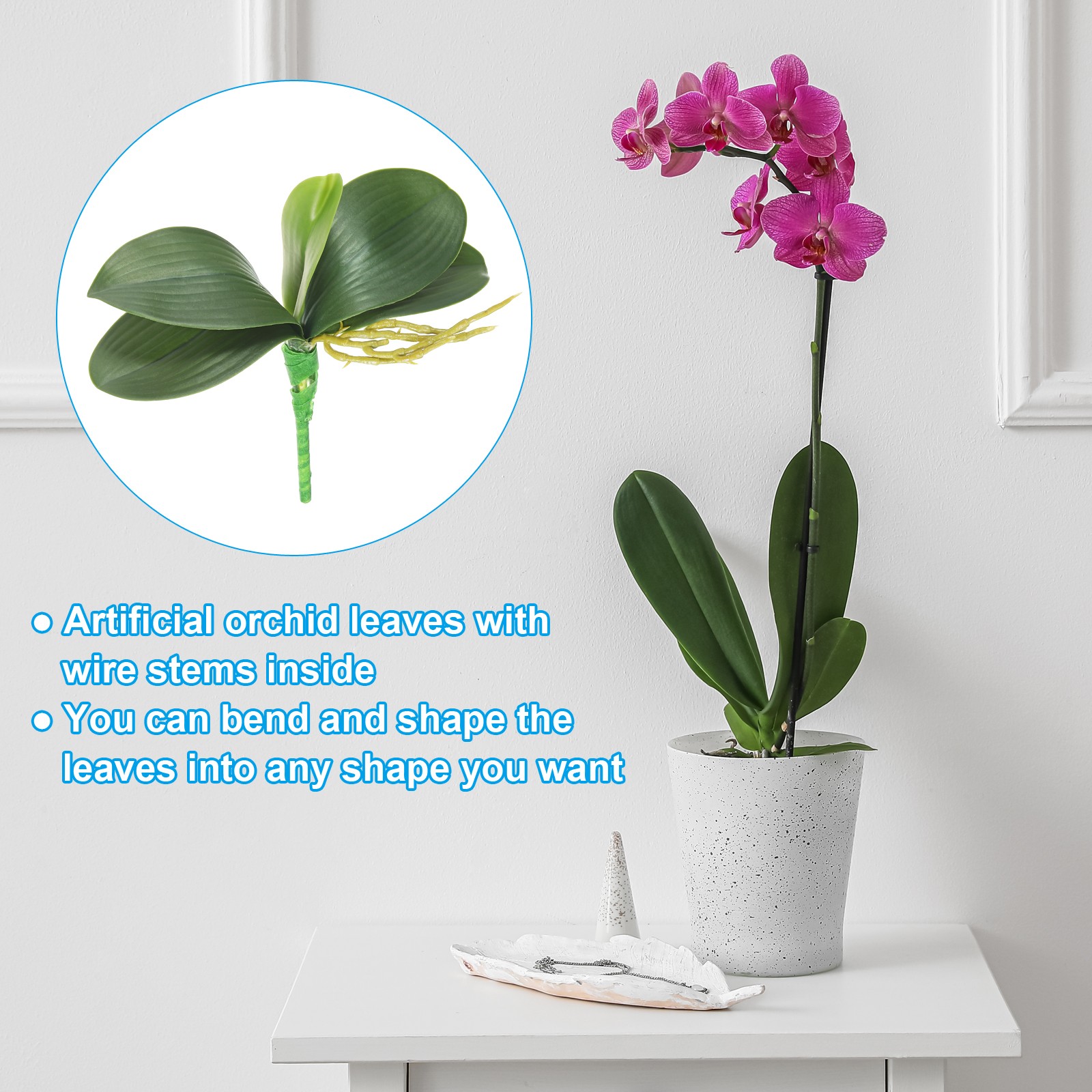 3pcs, 8.66 Inch Faux Orchid Leaves 5 Petals Artificial Leaf with Stems