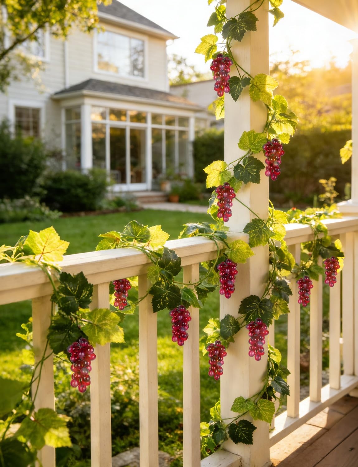 6.6FT Artificial Grape Vine Leaf Garland Plant with 7 Strings Grapes, Fake Ar…