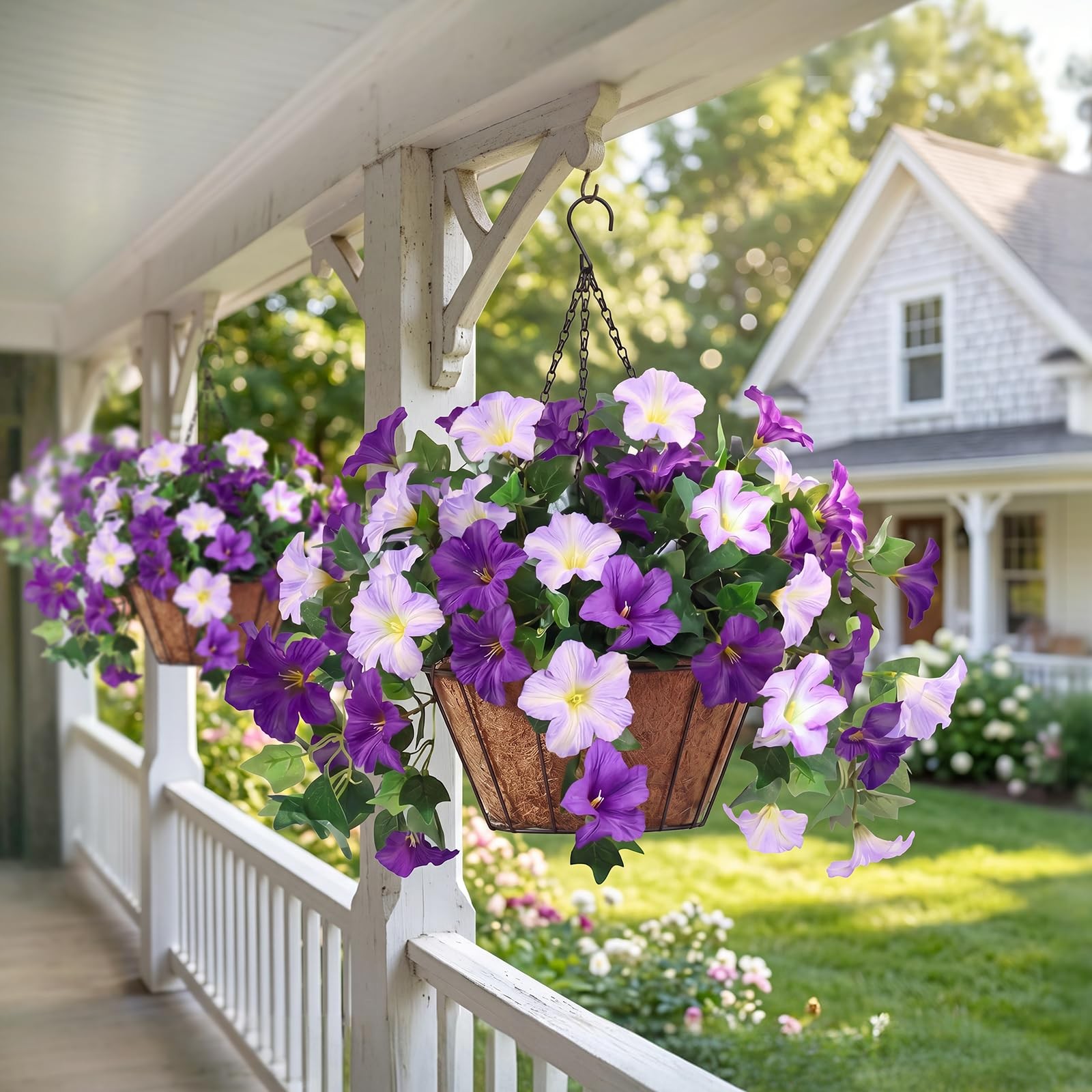 3PCS Hanging Artificial Flowers with Basket, Morning Glory Patio Decorations …