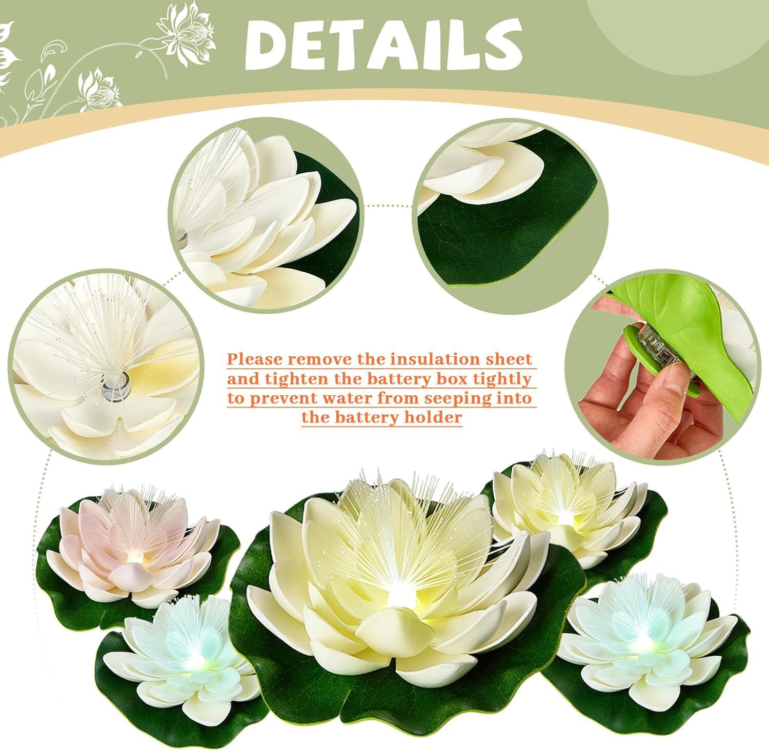 12 Pcs Artificial Floating Foam Lotus Flower with Water Lily Pad LED FiberLight