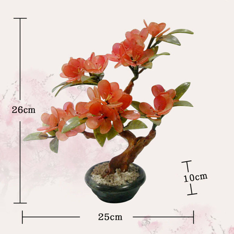 Traditions Natural Jade Artificial Peach Flower Tree Bonsai Feng Shui Ornaments