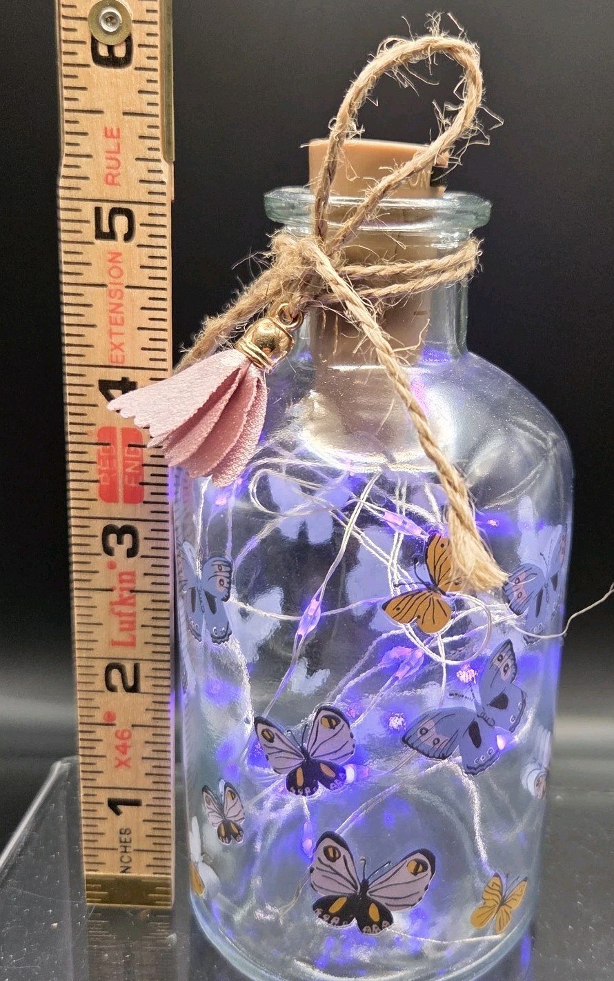 Handmade Butterfly Fairy Light Glass Bottle Lamp LED Night Light 6″ Tall HomeDec