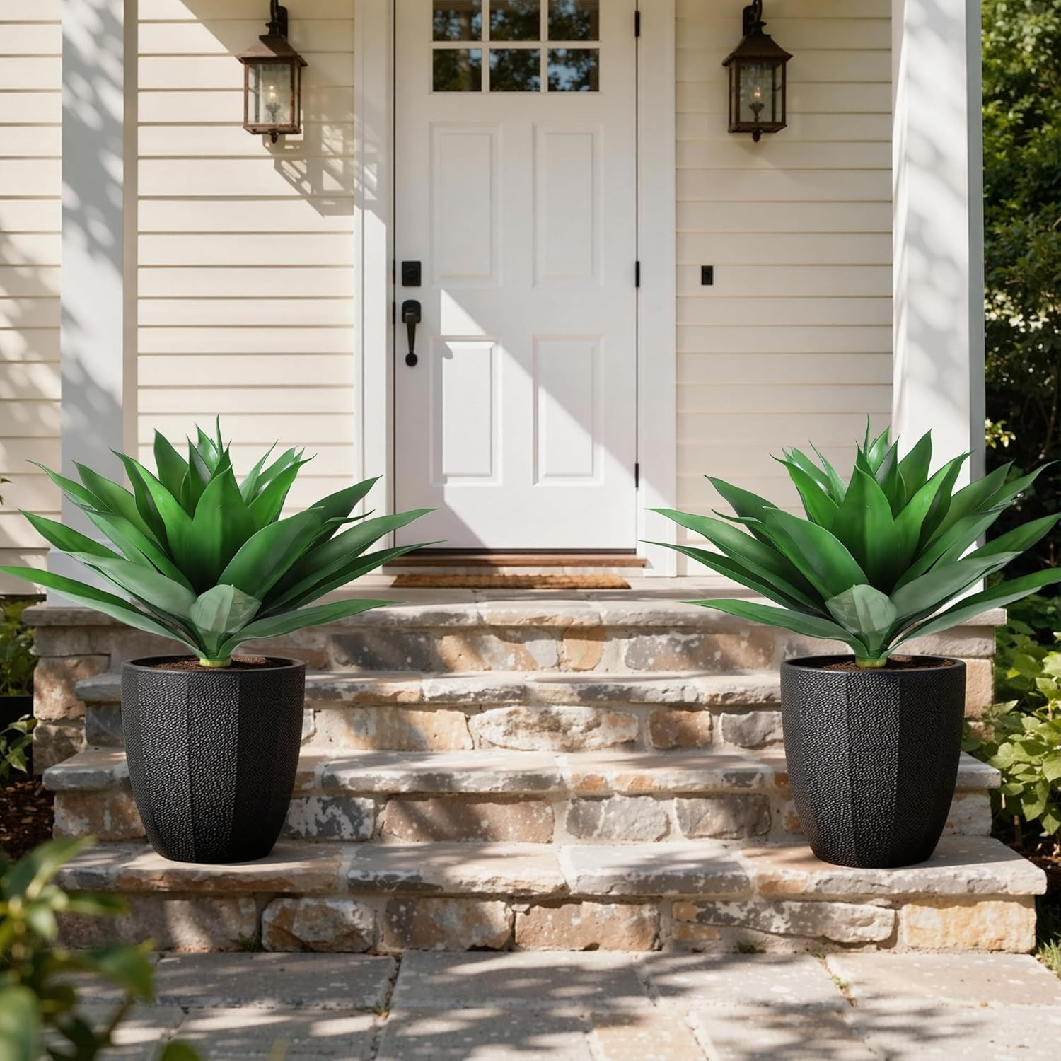 Ivydale Fake Plants, 2 Pcs 28″ Agave Artificial Plants Outdoor UV Resistant Faux