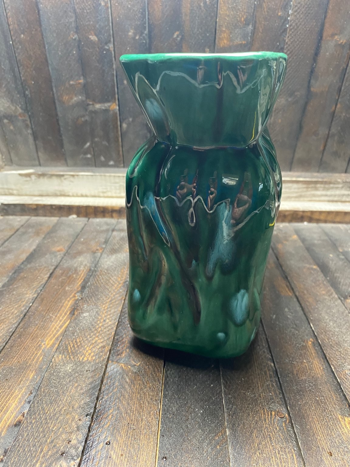 Vintage Ceramic Planter Drip Glaze Mid-Century Modern Vase 1980s Green Blue