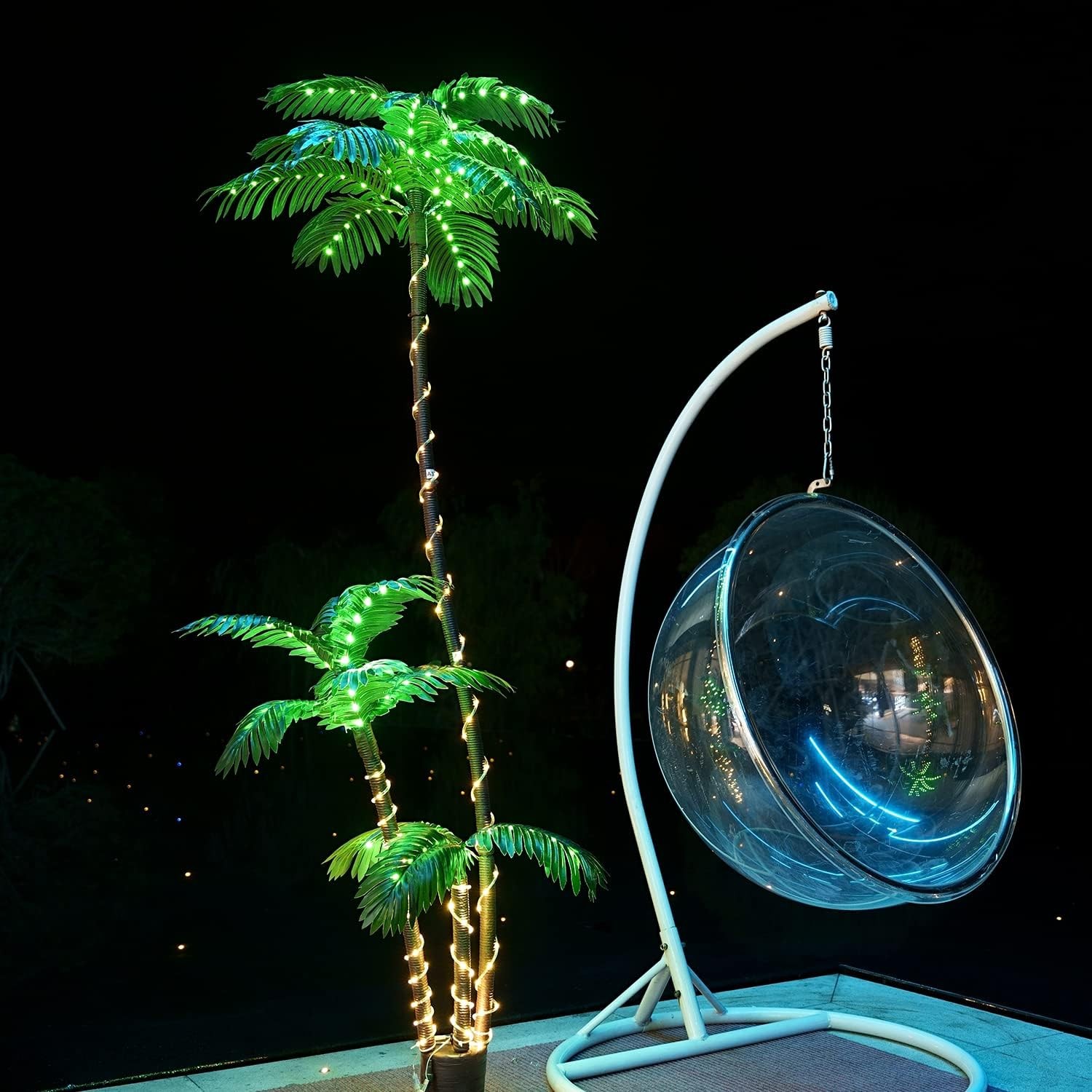 Solar Artificial Palm Tree Christmas Tree 7Ft 3Trunks 260LED Lighted Simulati…