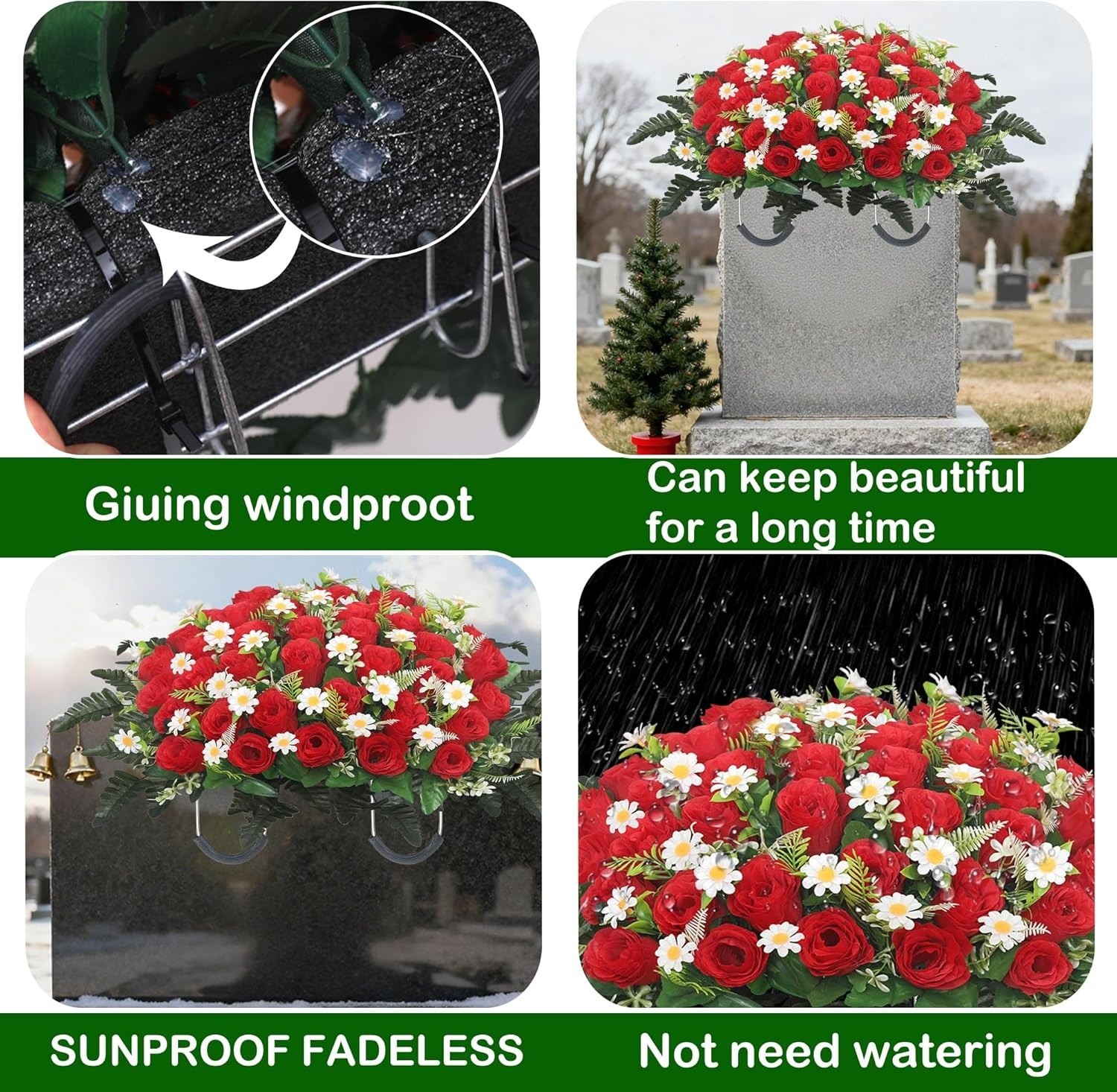 Artificial Cemetery Flower Saddle Artificial Rose Memorial Flowers, Flower Decor