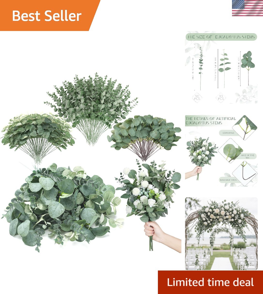 Luxury Artificial Eucalyptus Leaves Bundle – 270 Pieces for Weddings & Events