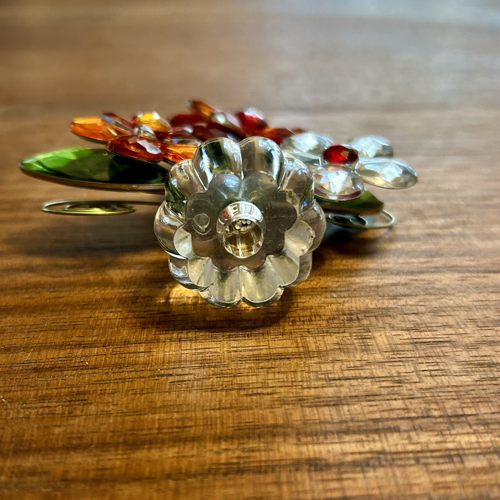 Bouquet Jeweled Gems Flowers Acrylic Plastic Metal 4.25″ Orange Red Green White