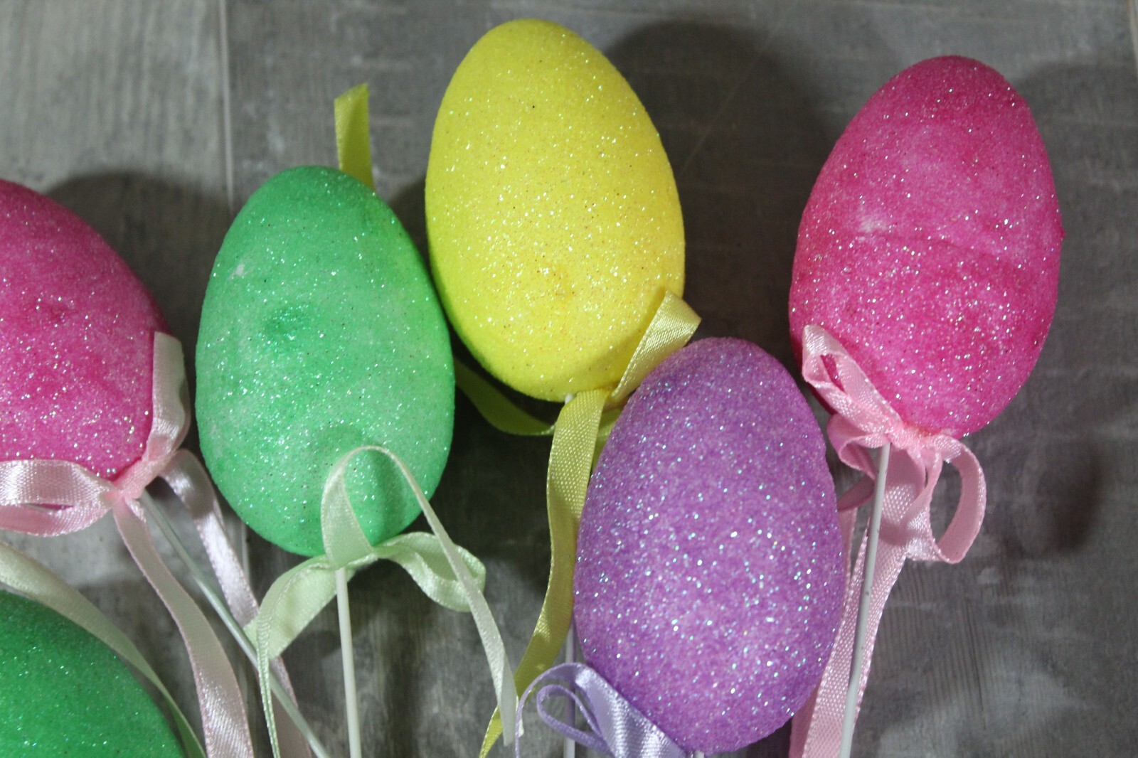 NoS Vintage Lot of 9 Easter Glitter Egg/Bows Foam Floral Picks