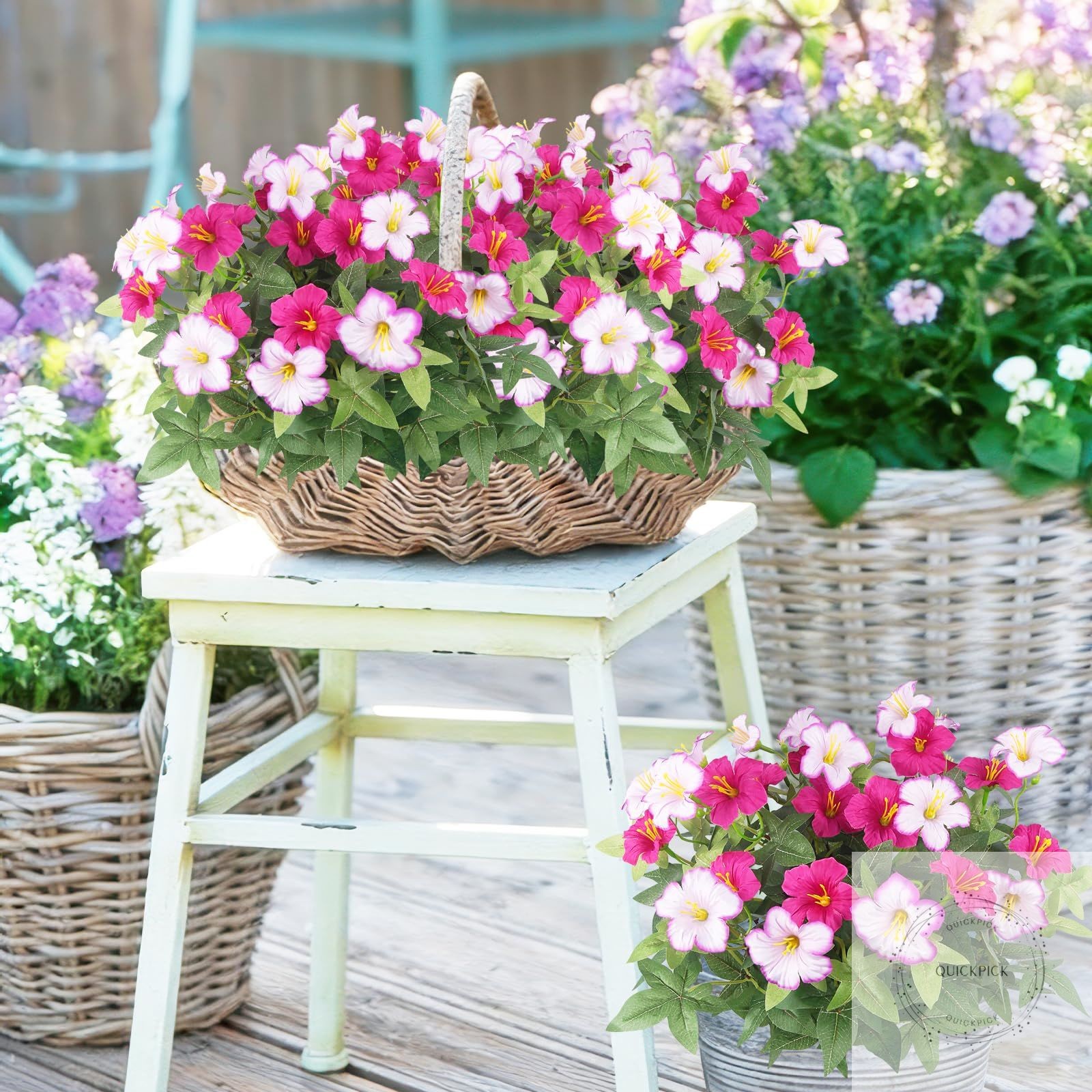 2Pcs Artificial Flowers for Outdoors Fake Plants Outside Spring Summer Decorat