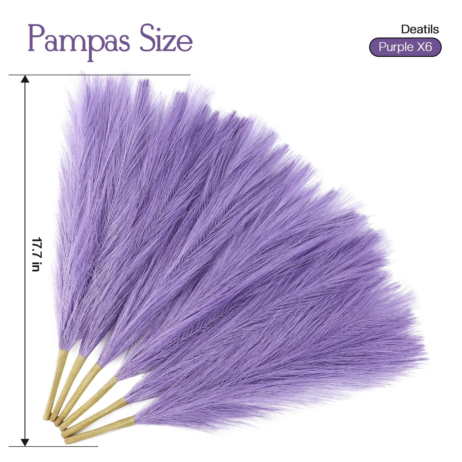Faux Pampas Grass Decor 17.7 Inch 6pcs, Artificial Pompas Grass Bulk Artifici…