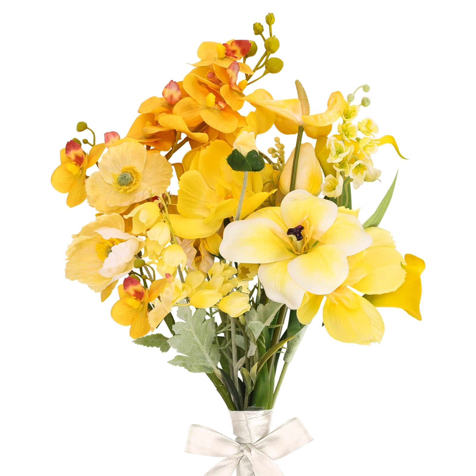Yellow Artificial Fake Flowers For Vase Silk Faux Wedding Bouquet Centerpiece