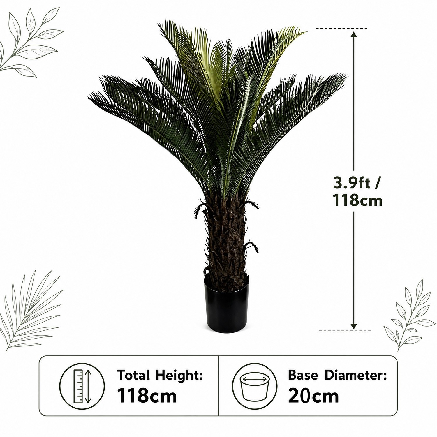 2Pack 3.9ft Artificial Sago Palm Cycad UV Resistant Potted Plant Indoor Outdoor