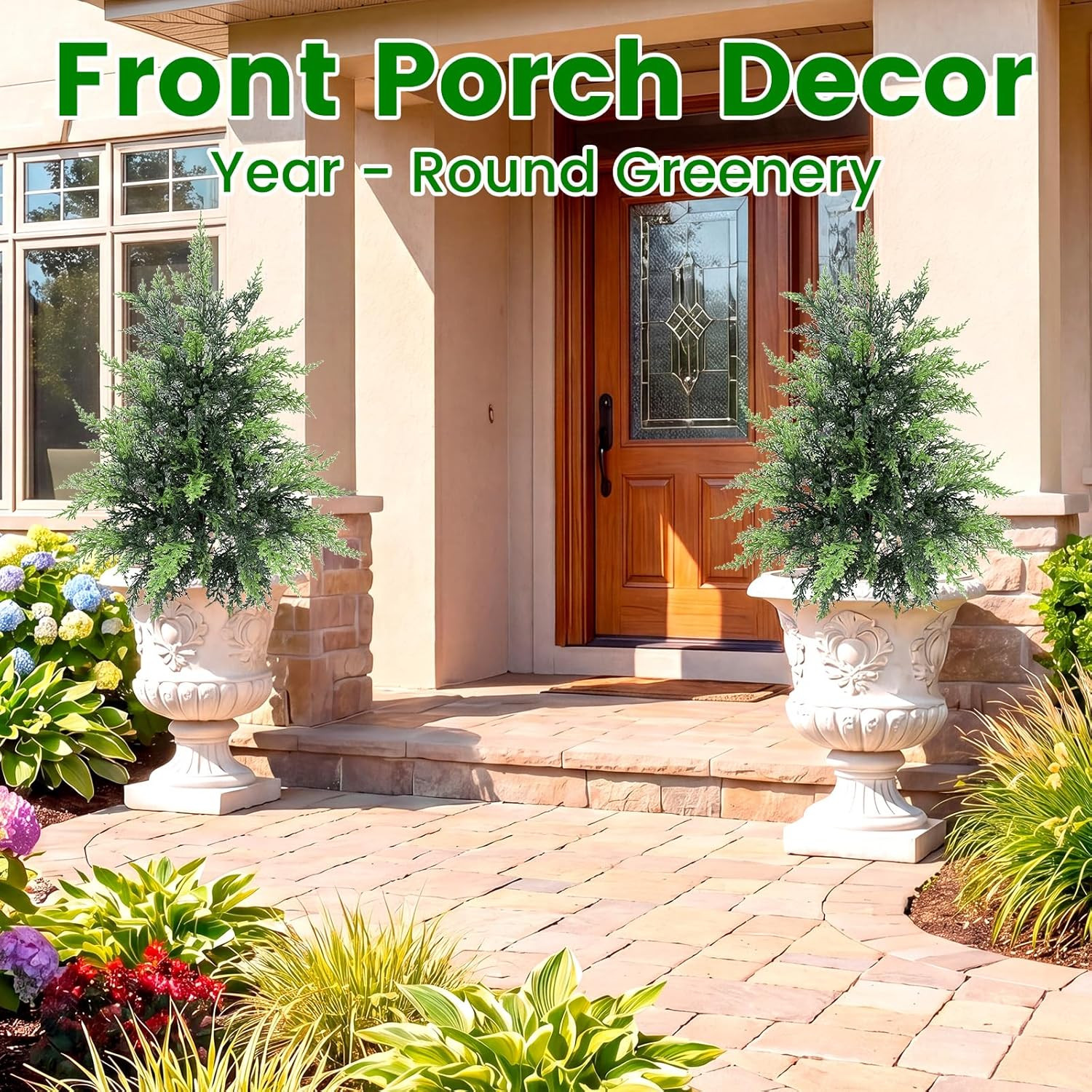 Realistic 2-Pack 2Ft Outdoor Faux Cedar Trees with Pot – UV Resistant Decor