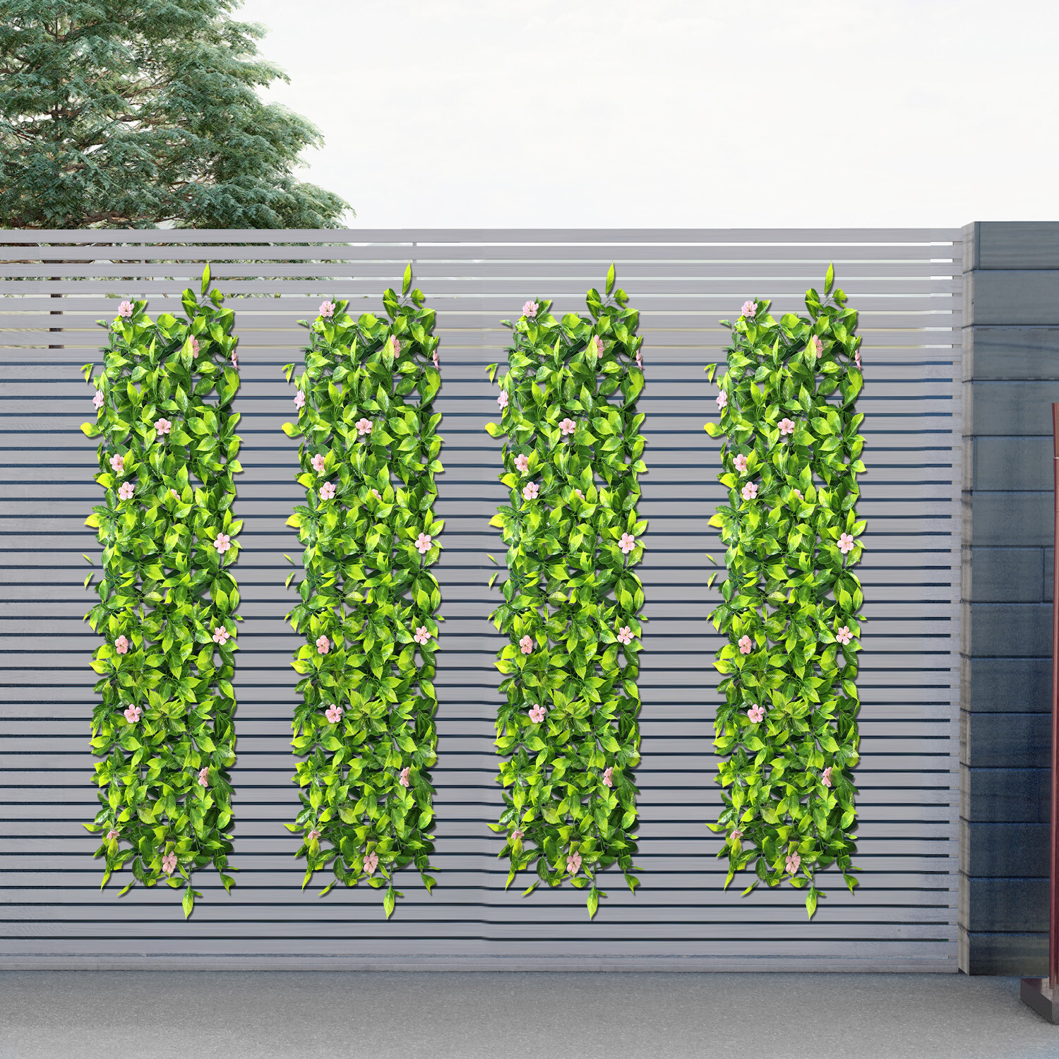 Expandable Artificial Faux Sakura Leaf Privacy Fence Screen Yard Plant Decor