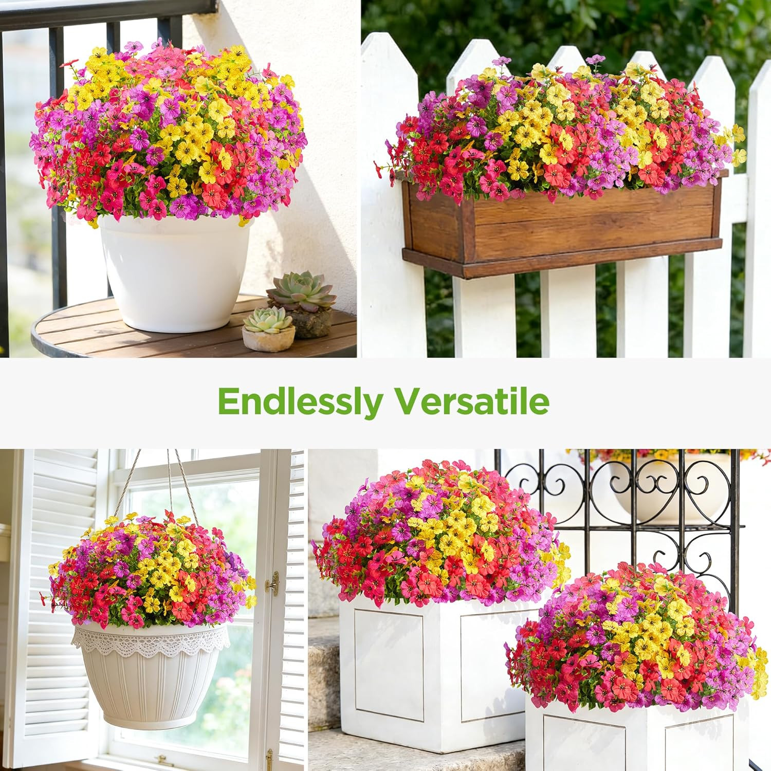 Artificial Flowers for Outdoors, 12 Bundles UV Resistant Fake Silk Flowers for o