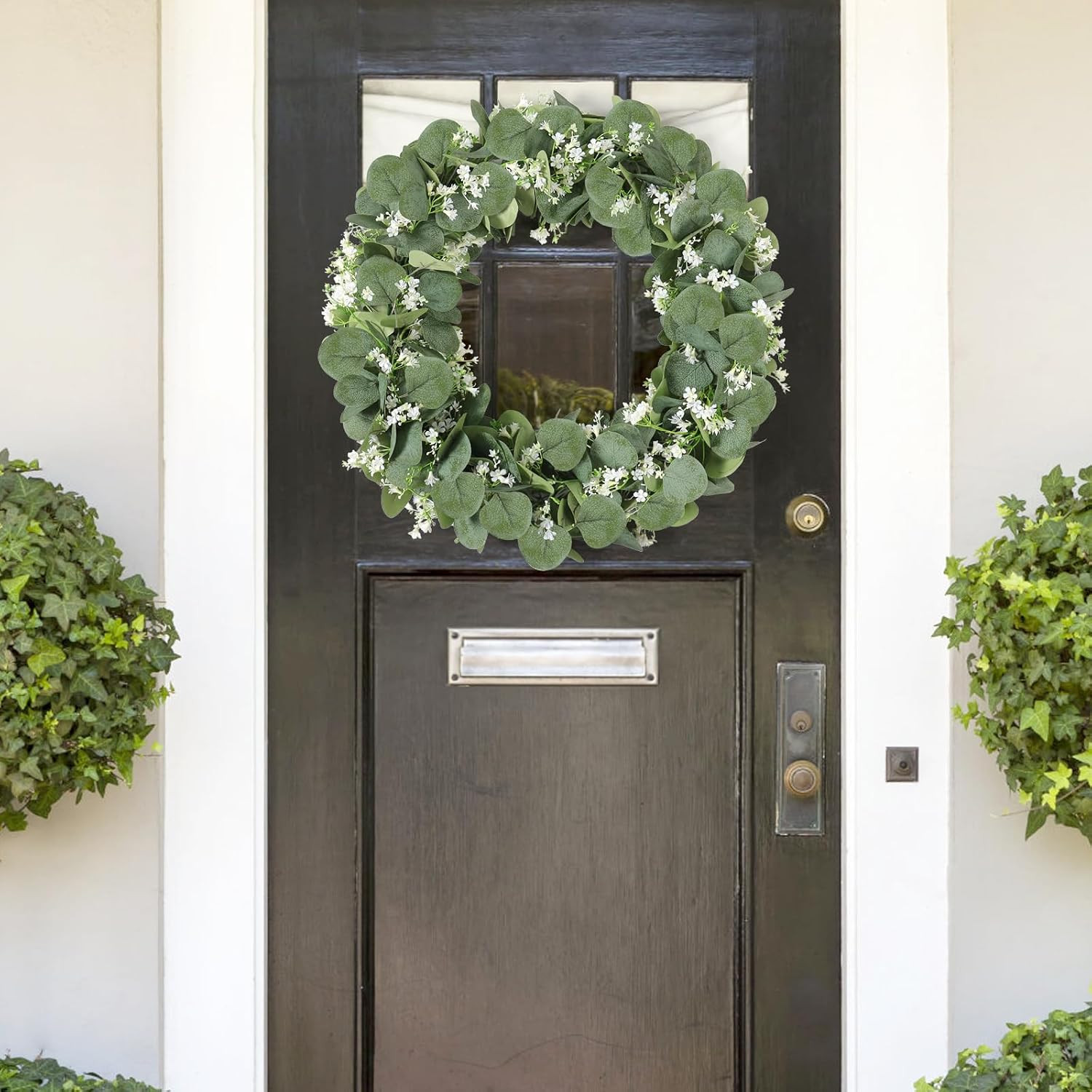 Eucalyptus Garland with White Flowers, 4 Packs 5.9Ft Artificial Silver Dollar Eu