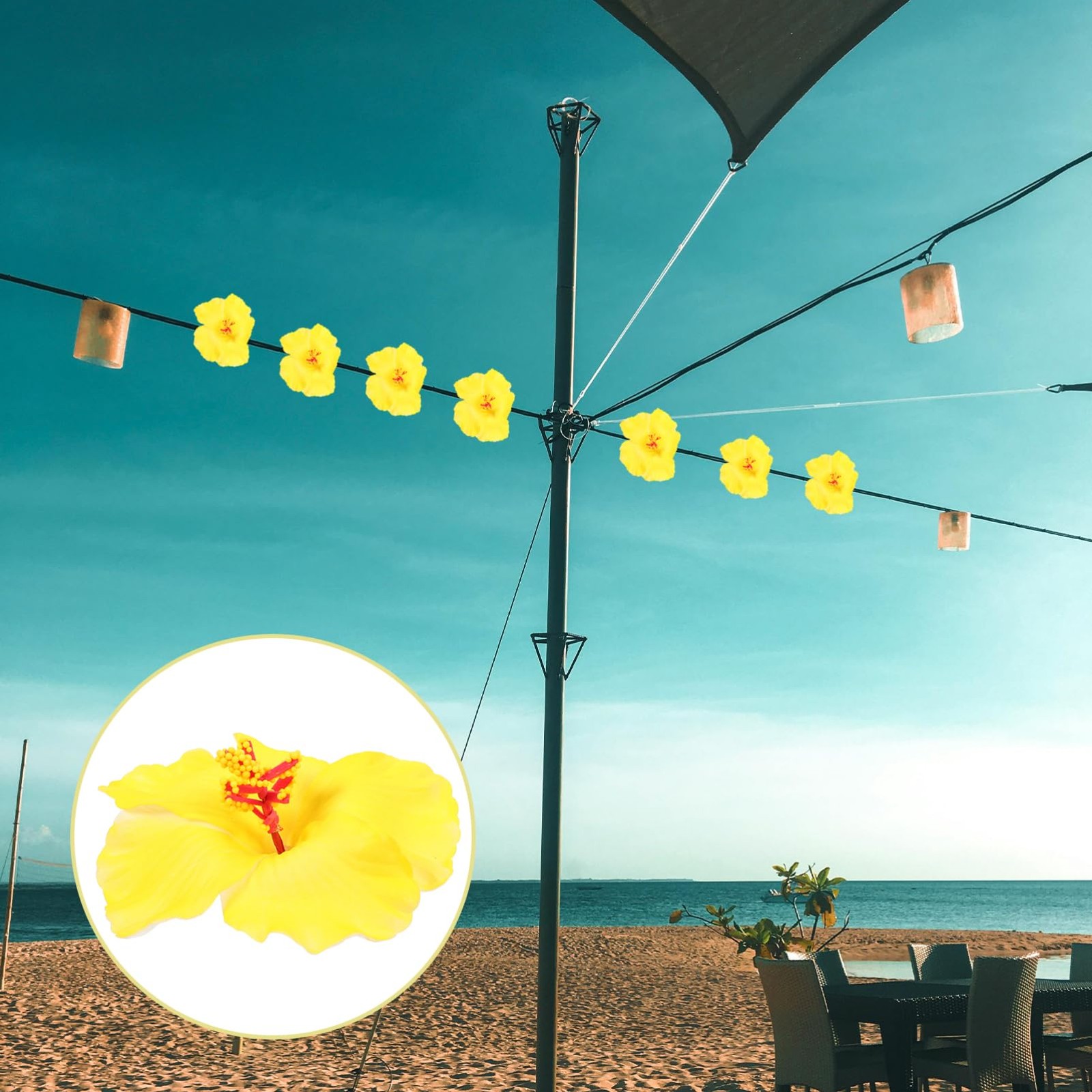 10Pcs Artificial Hibiscus Flowers Yellow Eva Tropical Faux Floral Heads for H…